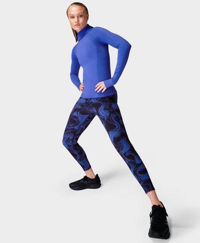 Zero Gravity High-Waisted 7/8 Running Leggings, Blue Ripple Print | Sweaty Betty