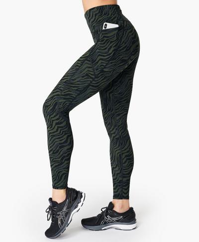 Zero Gravity High-Waisted Running Leggings, Green Zebra Print | Sweaty Betty
