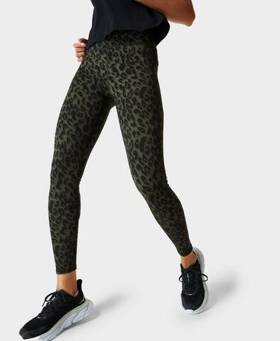 Zero Gravity High-Waisted Running Leggings, Olive Leopard Print | Sweaty Betty