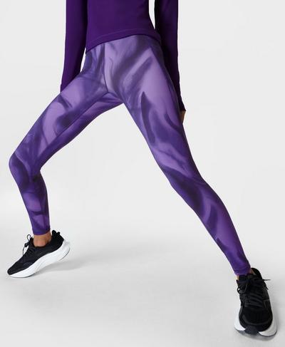 Zero Gravity High-Waisted Running Leggings, Purple Light Speed Print | Sweaty Betty
