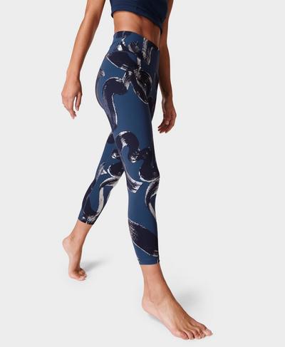Goddess 7/8 Gym Leggings, Blue Paint Lines Foil Print | Sweaty Betty