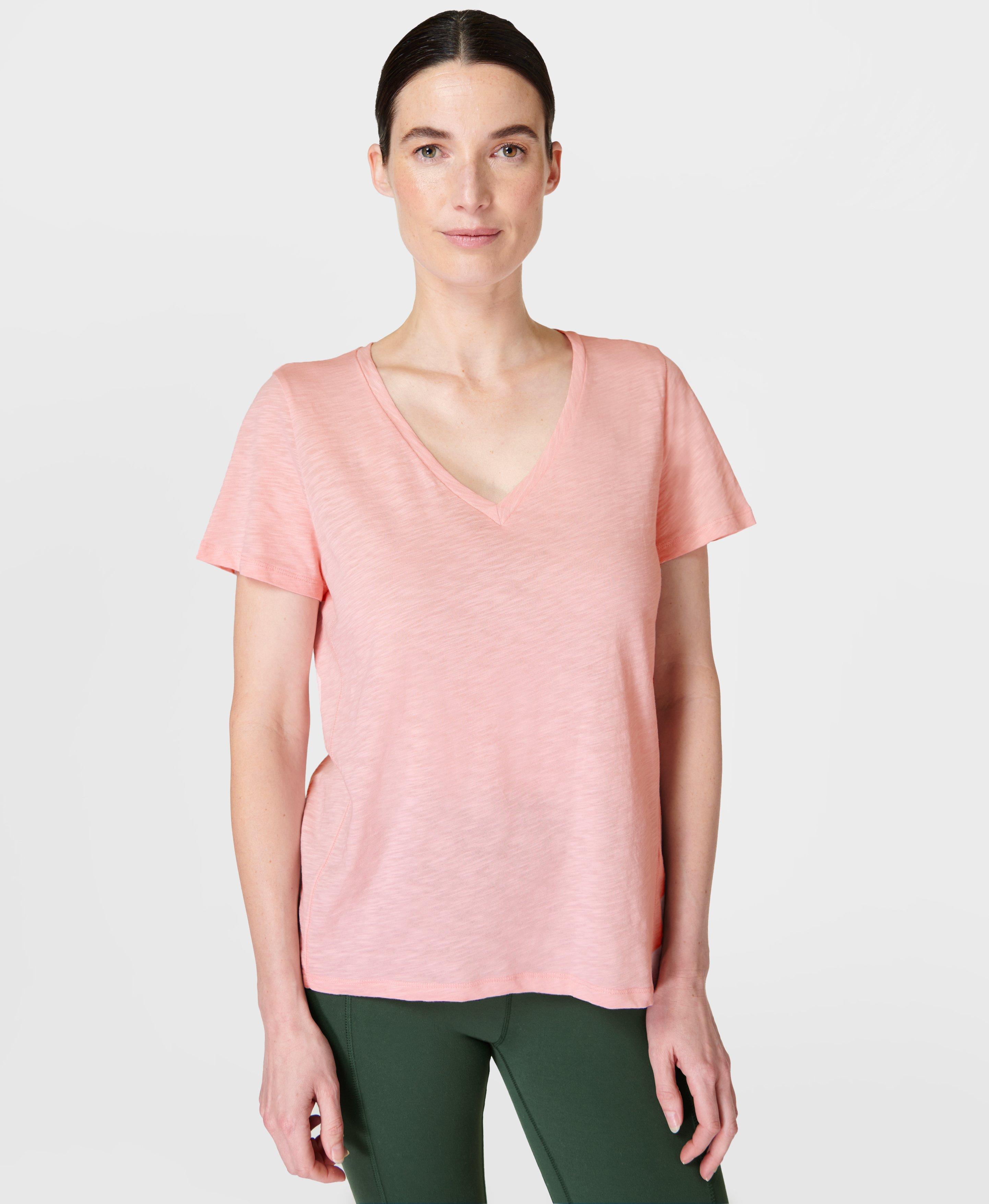 Mocha Washed V-Neck Top  Pink crewneck sweatshirt, V neck tops