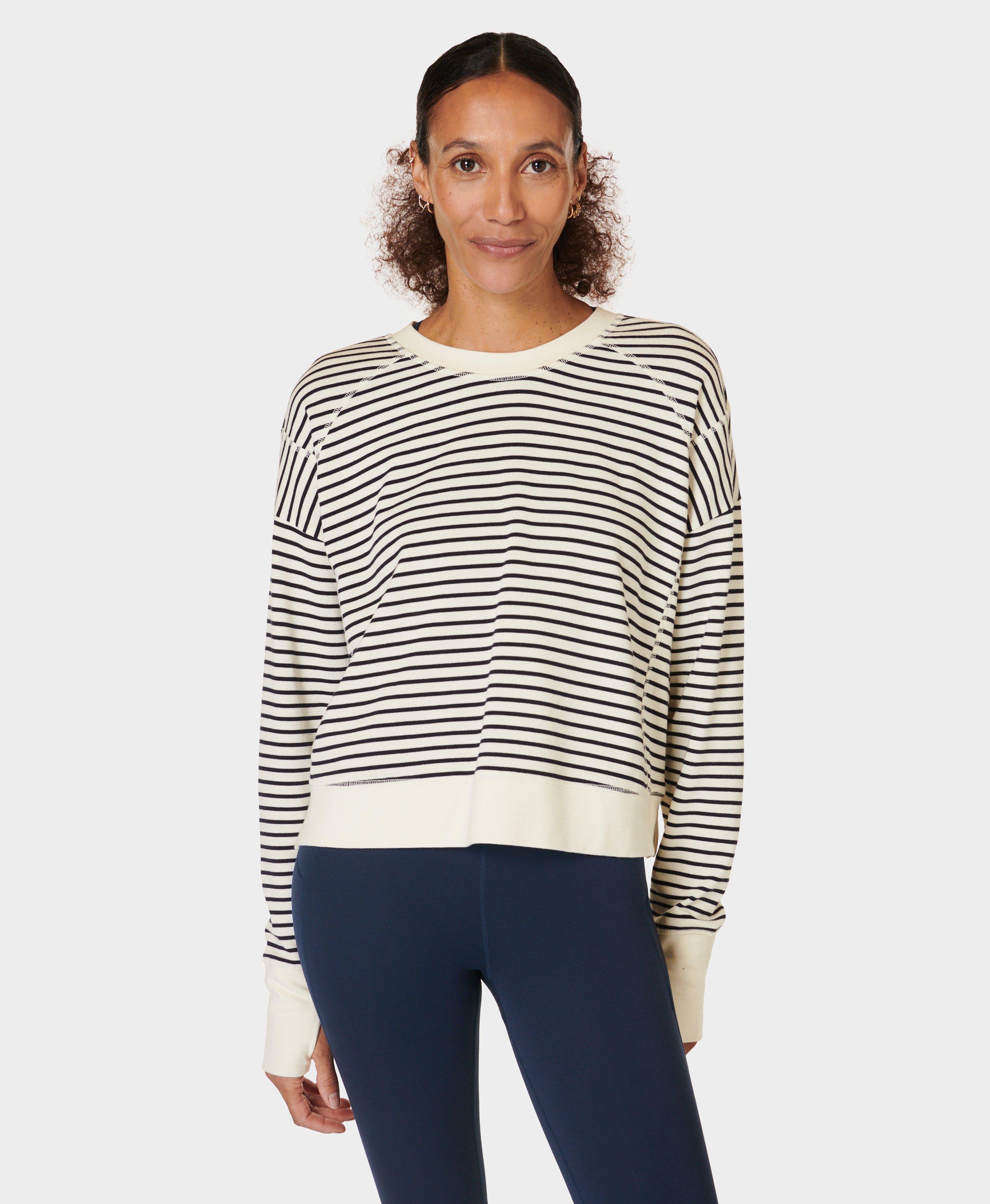 (取寄) スウェッティ ベティ レディース アフター クラス クロップ スウェットシャツ Sweaty Betty women After Class Crop Sweatshirt Lily White Stripe After Class Short Sleeve Sweatshirt - Lily White | Women's