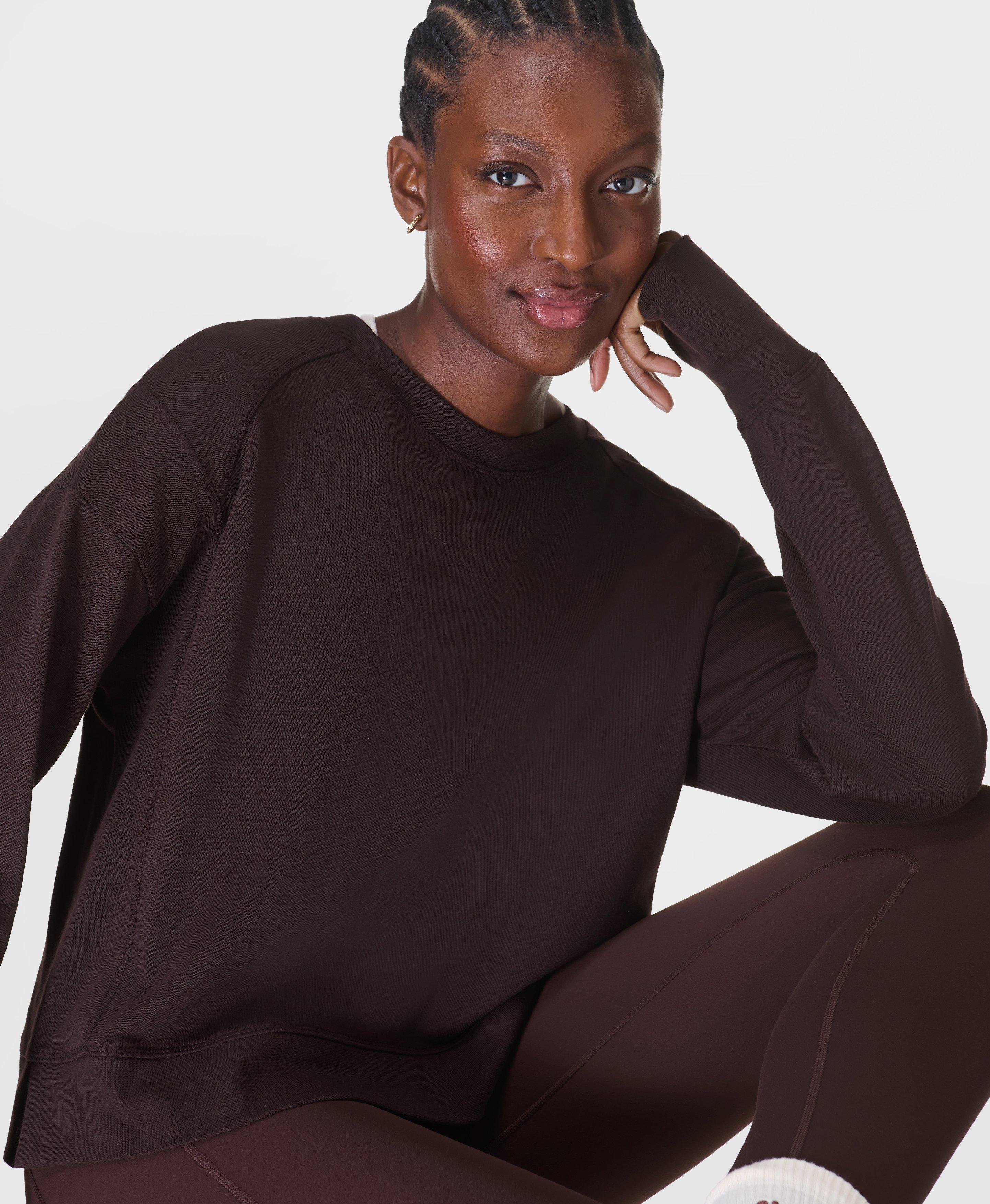 Sweaty Betty After Class Cropped Sweatshirt, Brown, Women's M