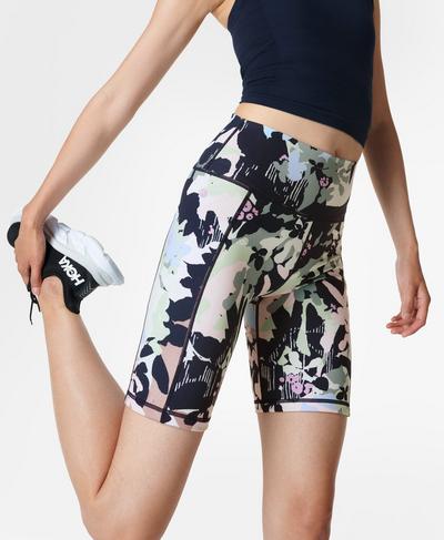 Super Sculpt 8" Cycling Shorts, Green Floral Layer Print | Sweaty Betty