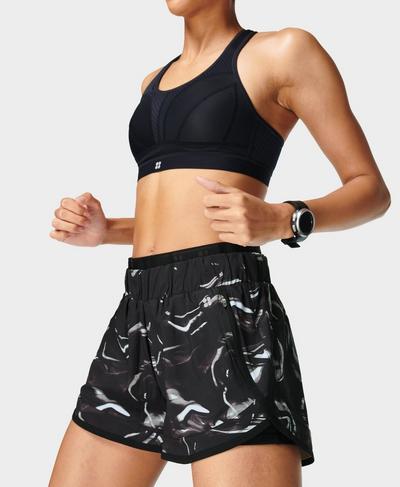 On Your Marks 4” Running Shorts, Black Smokey Lights Print | Sweaty Betty