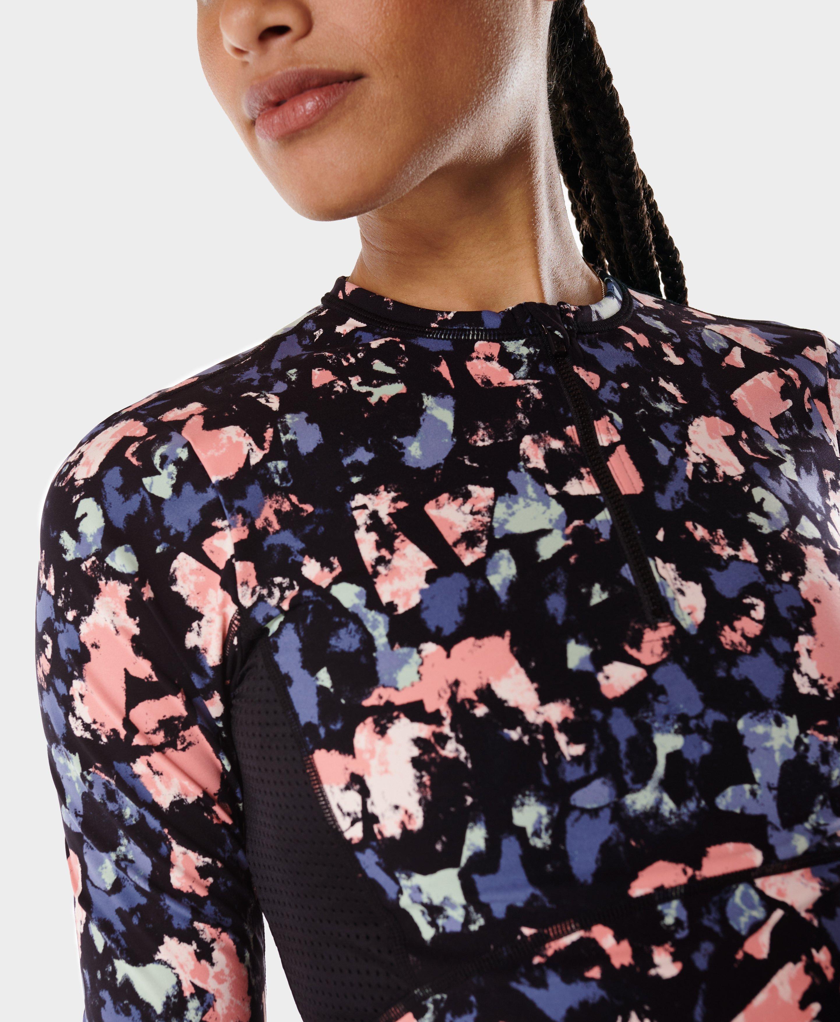 Power Half Zip Gym Top - Pink Texture Camo Print | Women's