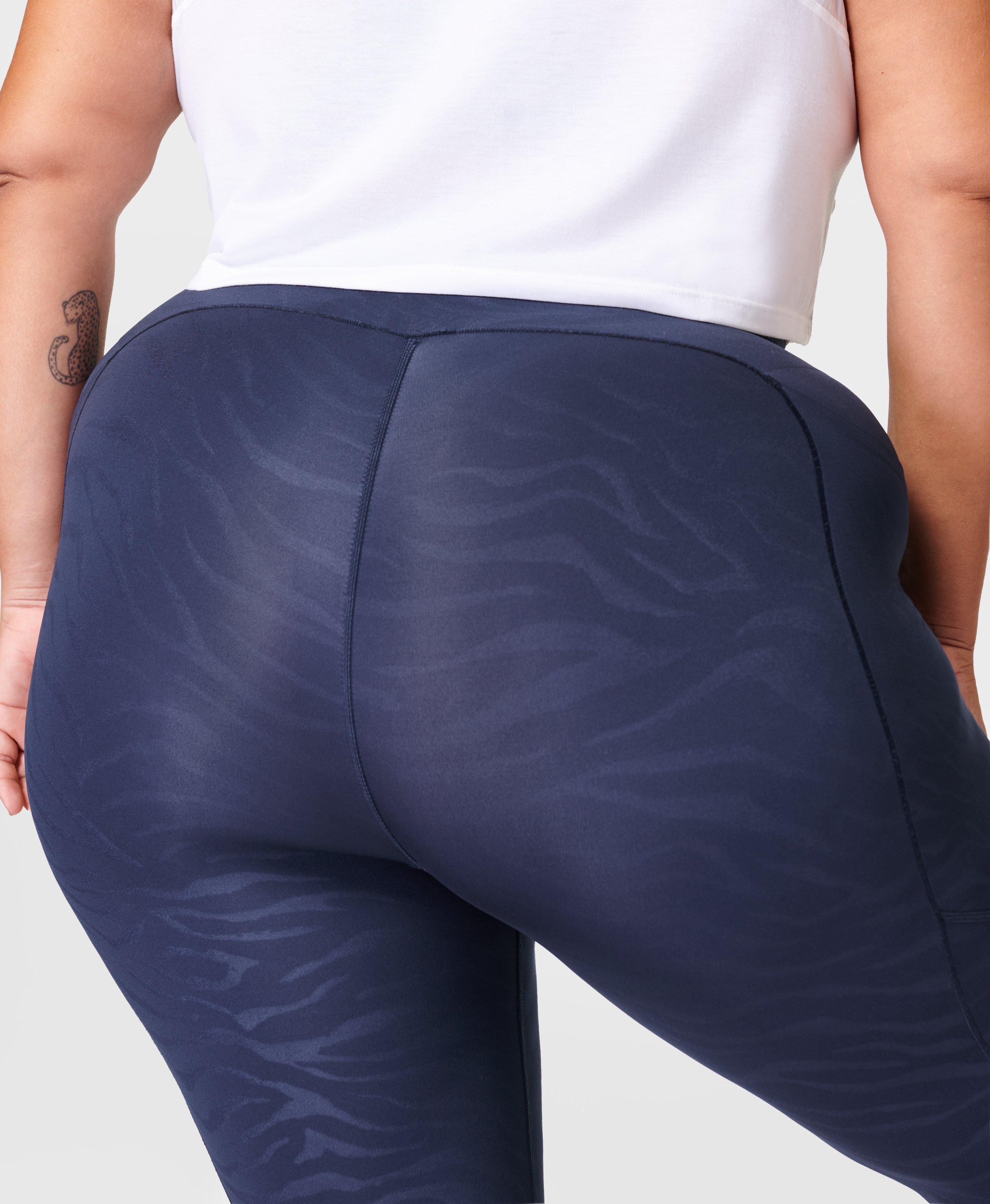 Sweaty Betty All Day High-Waisted soft Leggings Tiger Embossed Stretch Blue  14