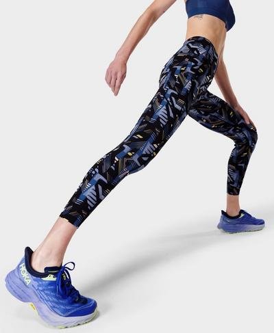 Power High-Waisted 7/8 Workout Leggings, Blue Linear Shadow Print | Sweaty Betty