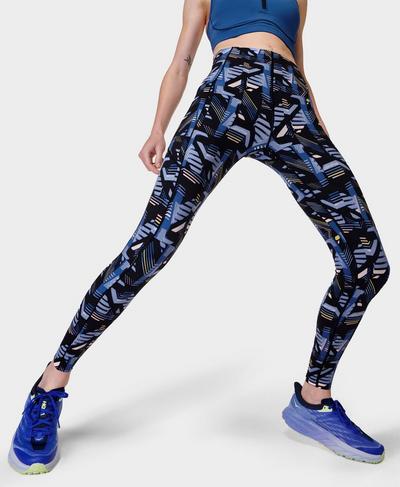 Power UltraSculpt High-Waisted Gym Leggings, Blue Linear Shadow Print | Sweaty Betty