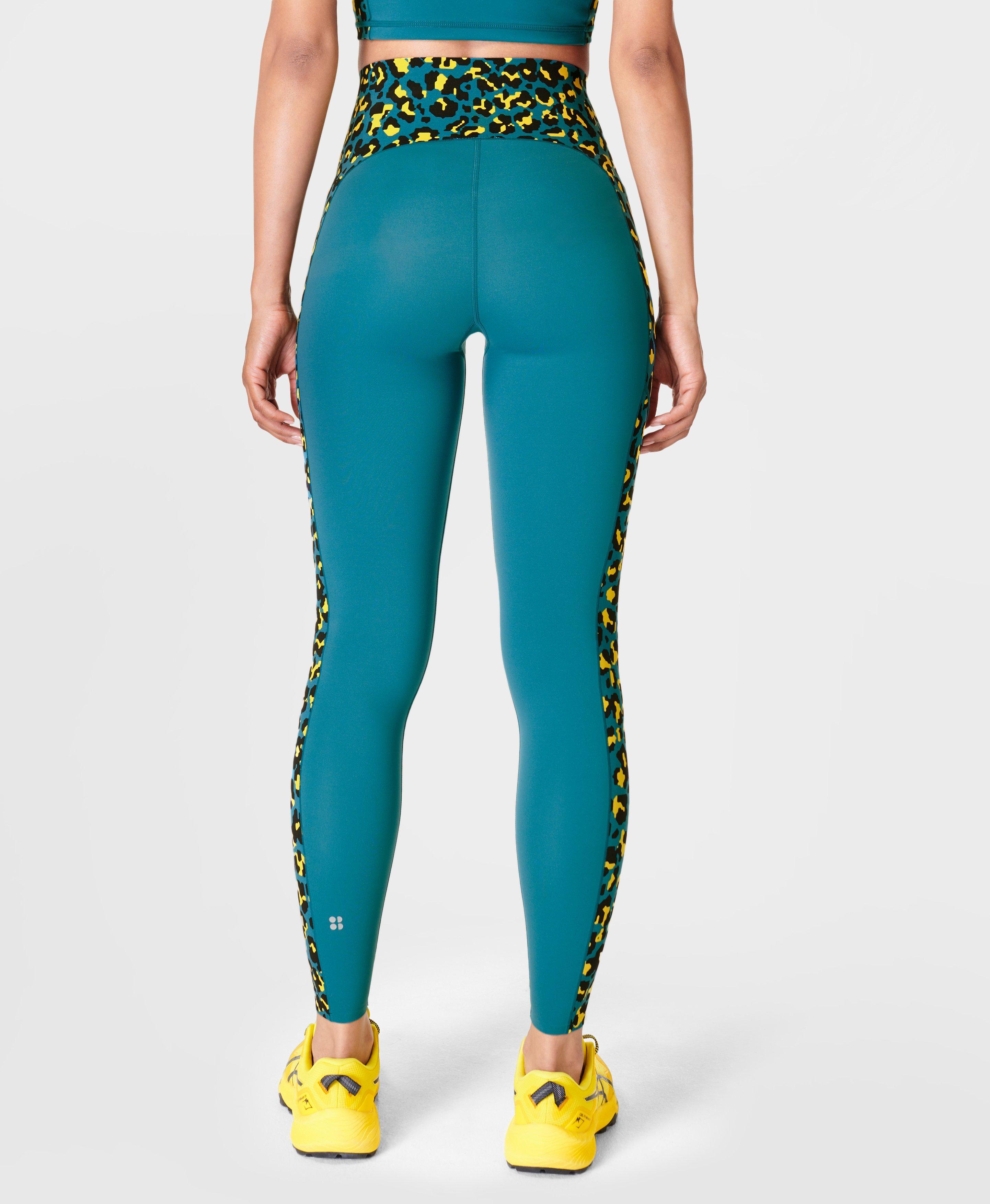 Power UltraSculpt High Waist Gym Leggings Colour Block - Blue Pixel Leopard  Print, Women's Leggings