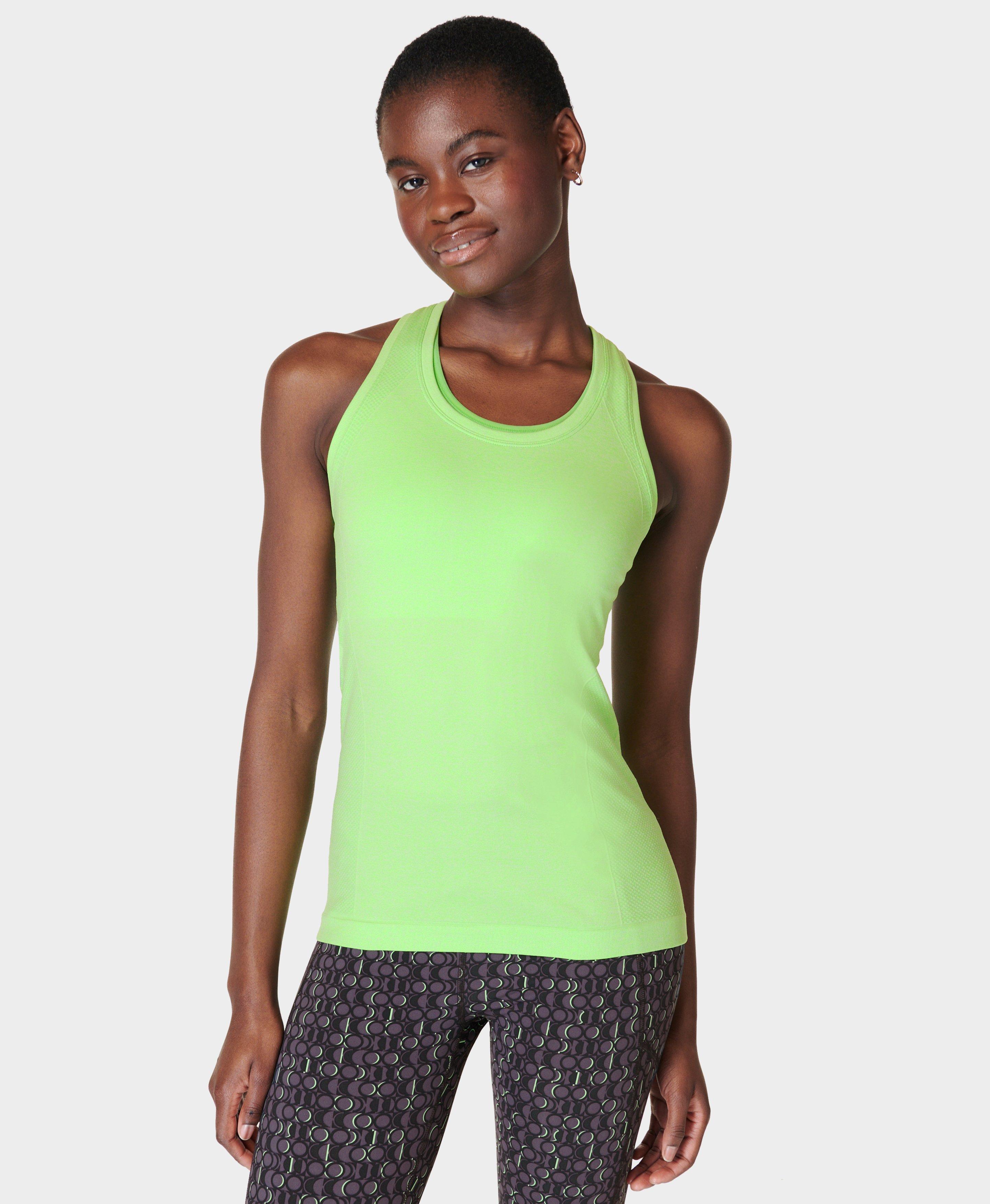 Green Home Athletic Vest Ribbed Girl Workout Running Athletic