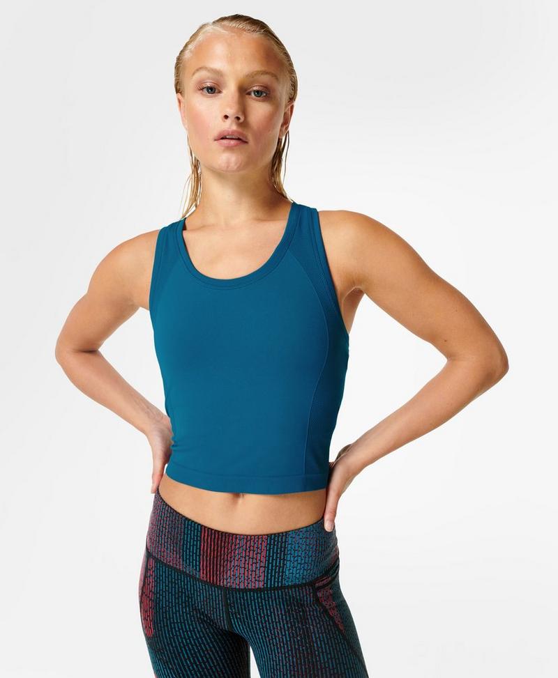 Athlete Crop Seamless Workout Tank Top - cascadeblue | Women's Tanks | www.sweatybetty.com