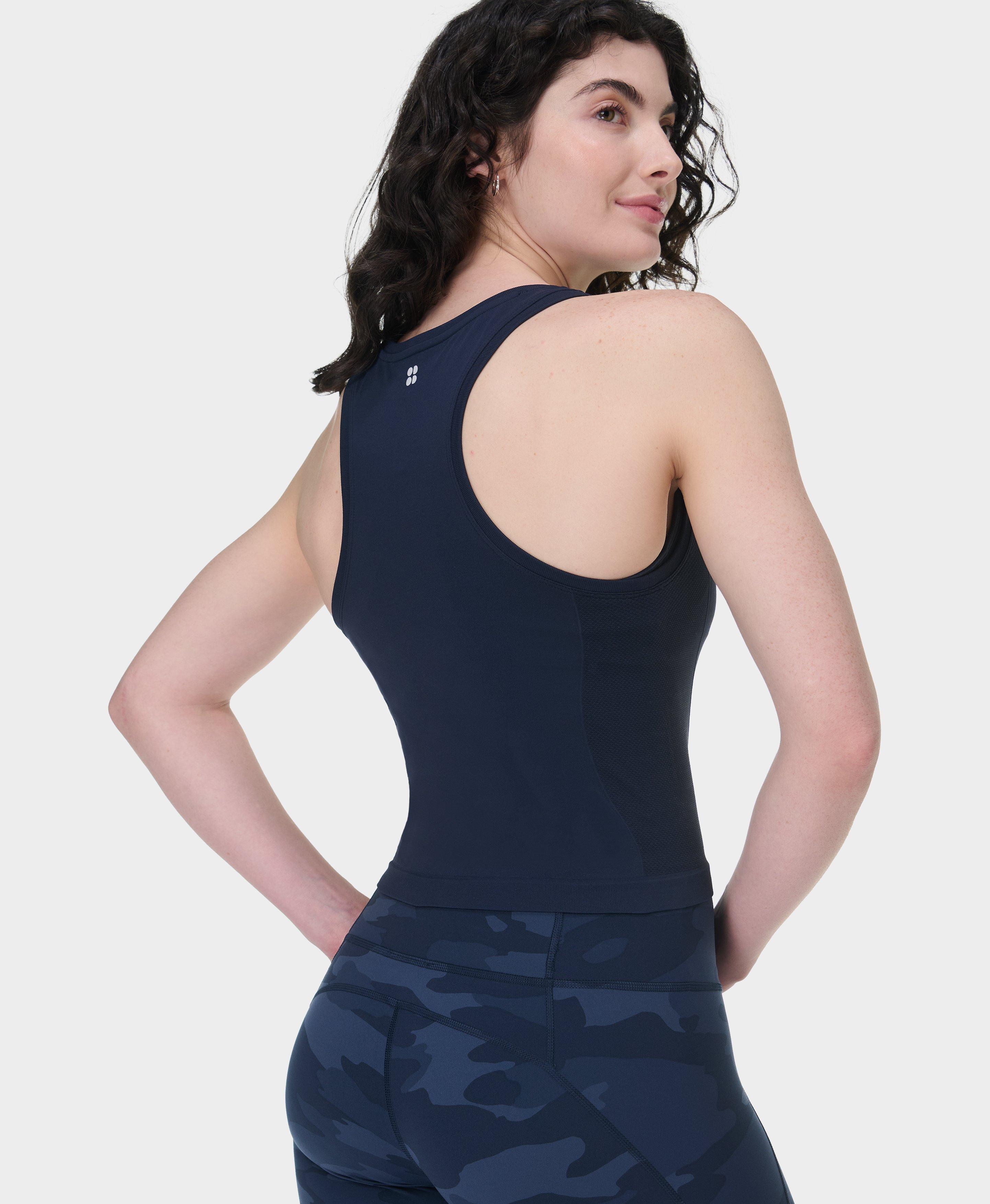 Athlete Crop Seamless Gym Tank - Navy Blue - Sweaty Betty