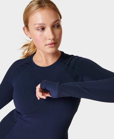 Athlete Seamless Gym Long Sleeve Top, Navy Blue | Sweaty Betty