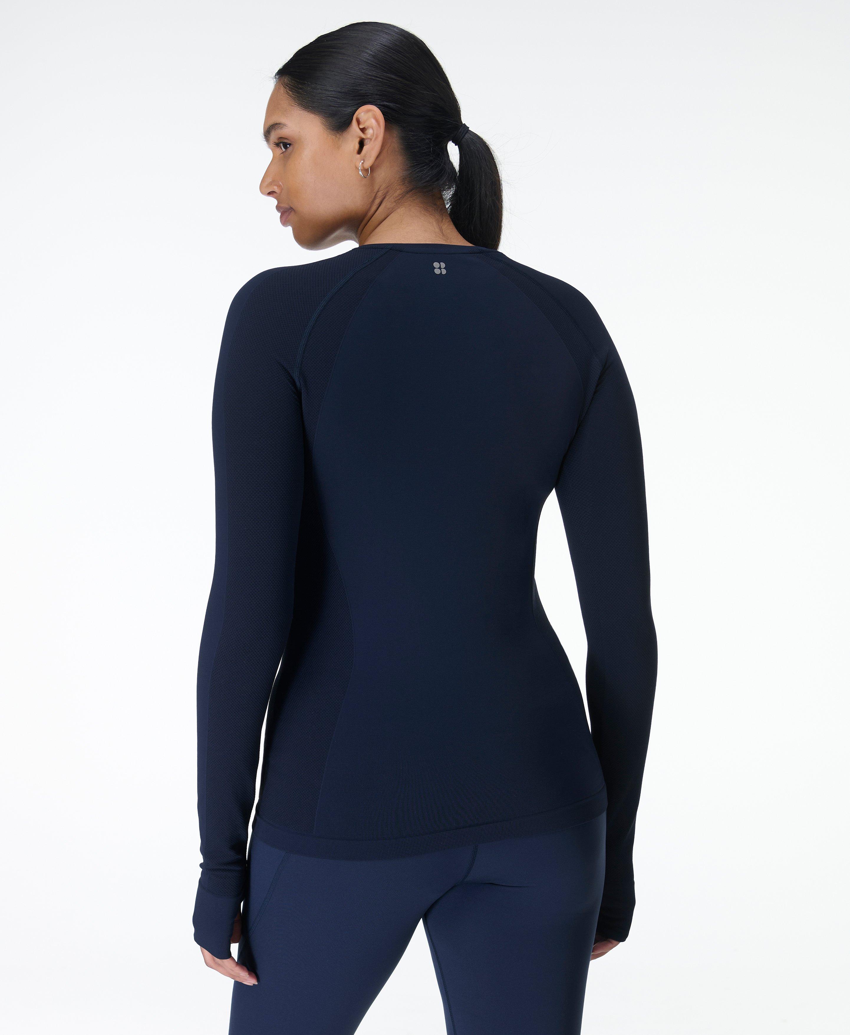 Athlete Seamless Gym Long Sleeve Top - Navy Blue, Women's Base Layers & Long  Sleeve Tops