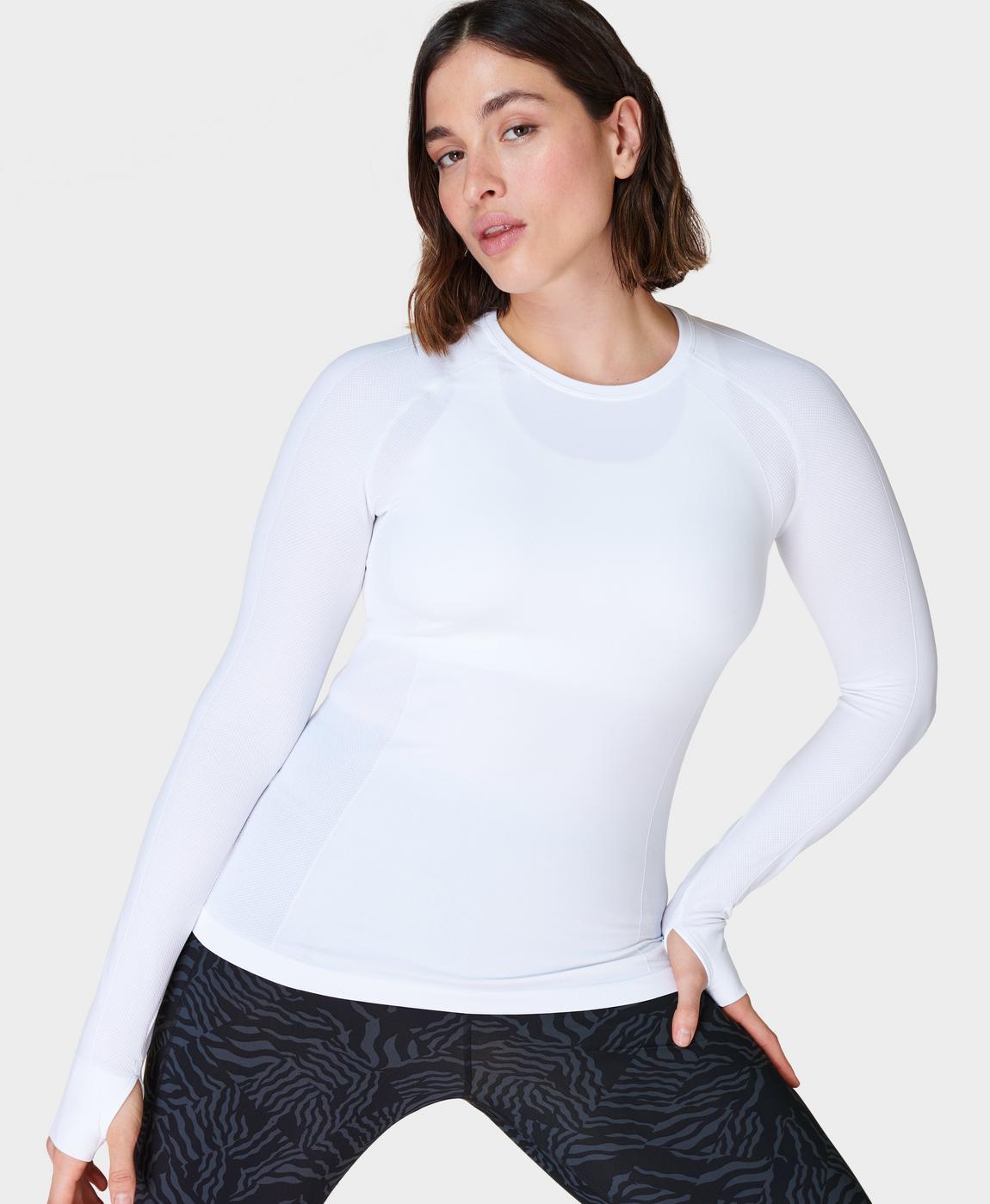 Athlete Seamless Workout Long Sleeve Top - White, Women's Base Layers &  Long Sleeve Tops