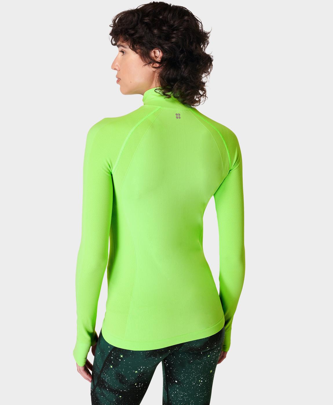 Athlete Seamless Half Zip Long Sleeve Top- flurogreen | Women's