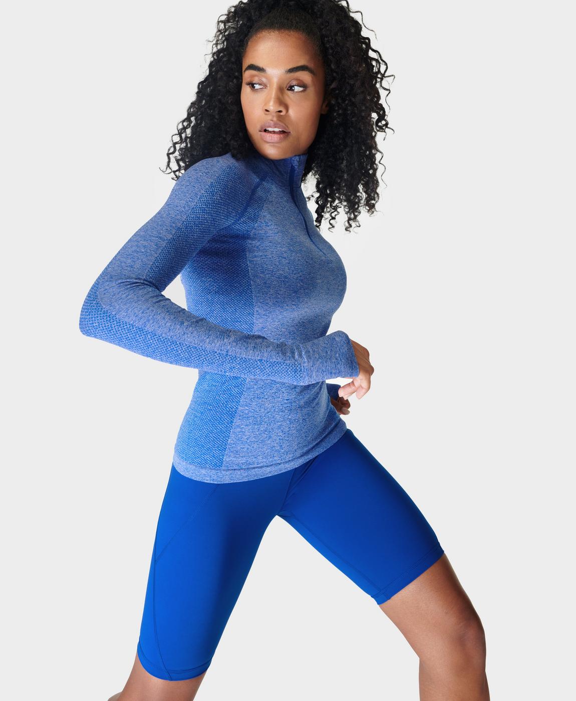 Athlete Seamless Half Zip Long Sleeve Top - Lightning Blue | Women's ...