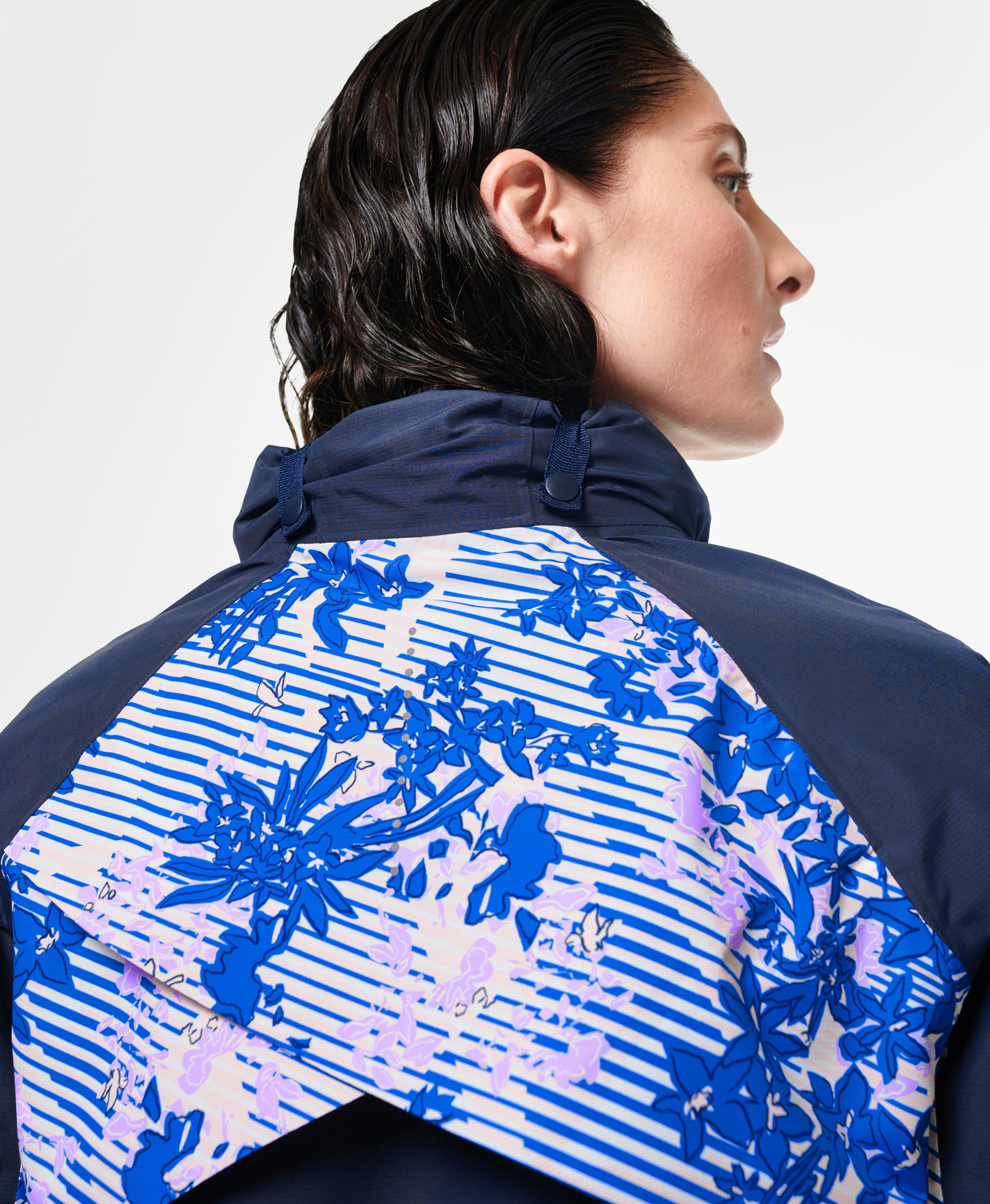 Commuter Waterproof Cycling Jacket - Blue Floral Grid Print