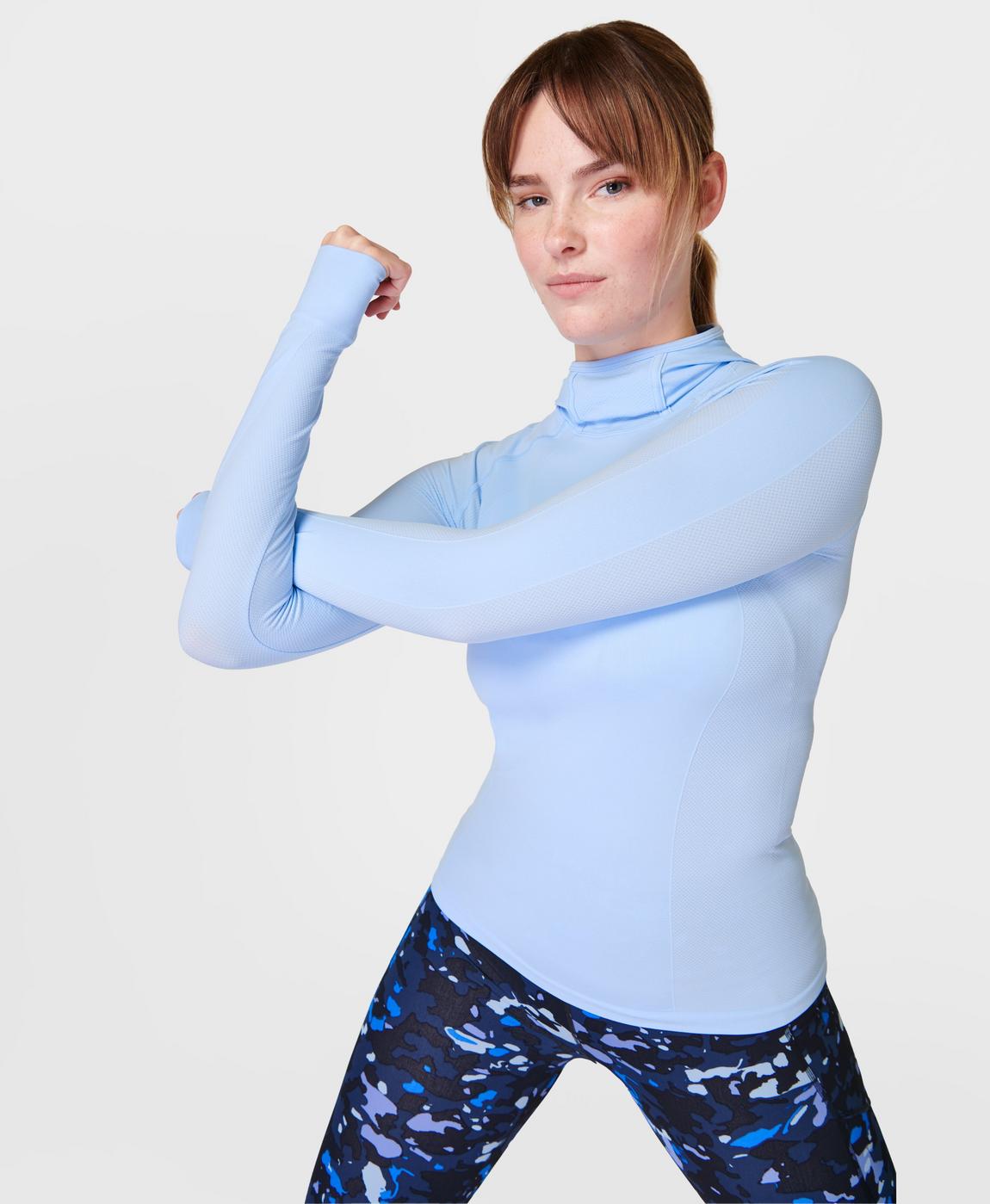 Athlete Hooded Long Sleeve Top - Breeze Blue | Women's Base Layers ...