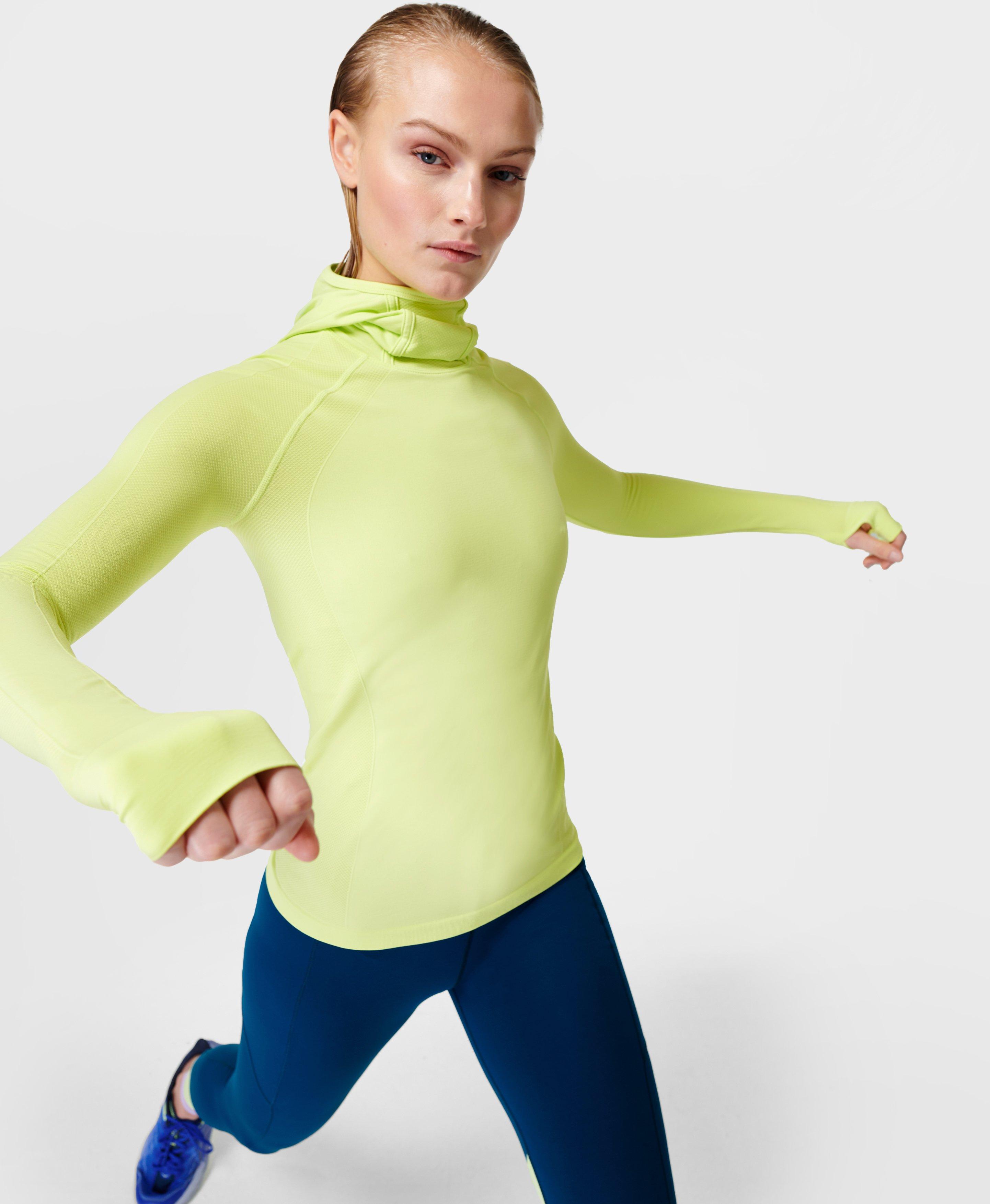 Athlete Hooded Long Sleeve Top, Pomelo Green | Sweaty Betty