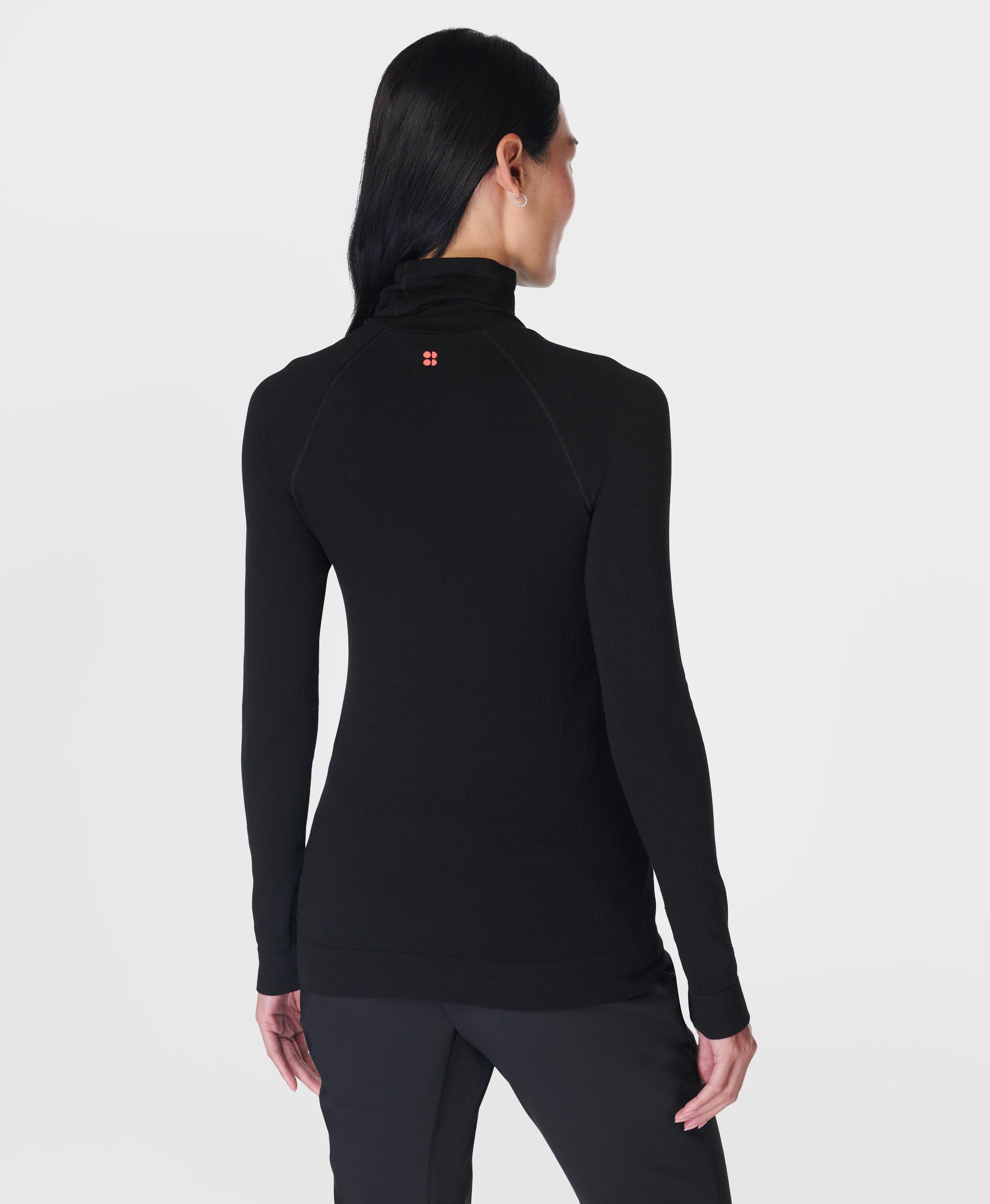 Modal Dot High Neck Jacquard Base Layer Top - Black, Women's Ski Clothes