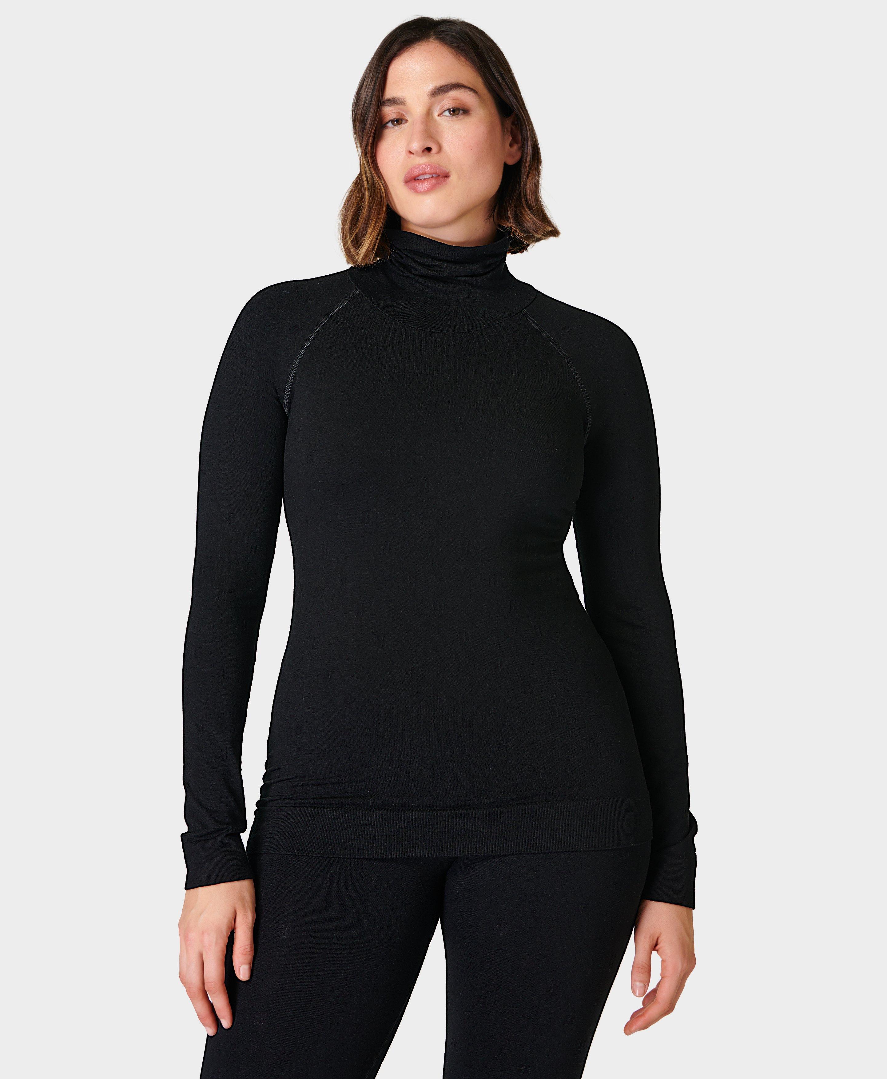 Modal Dot High Neck Jacquard Base Layer Top - Black, Women's Ski Clothes