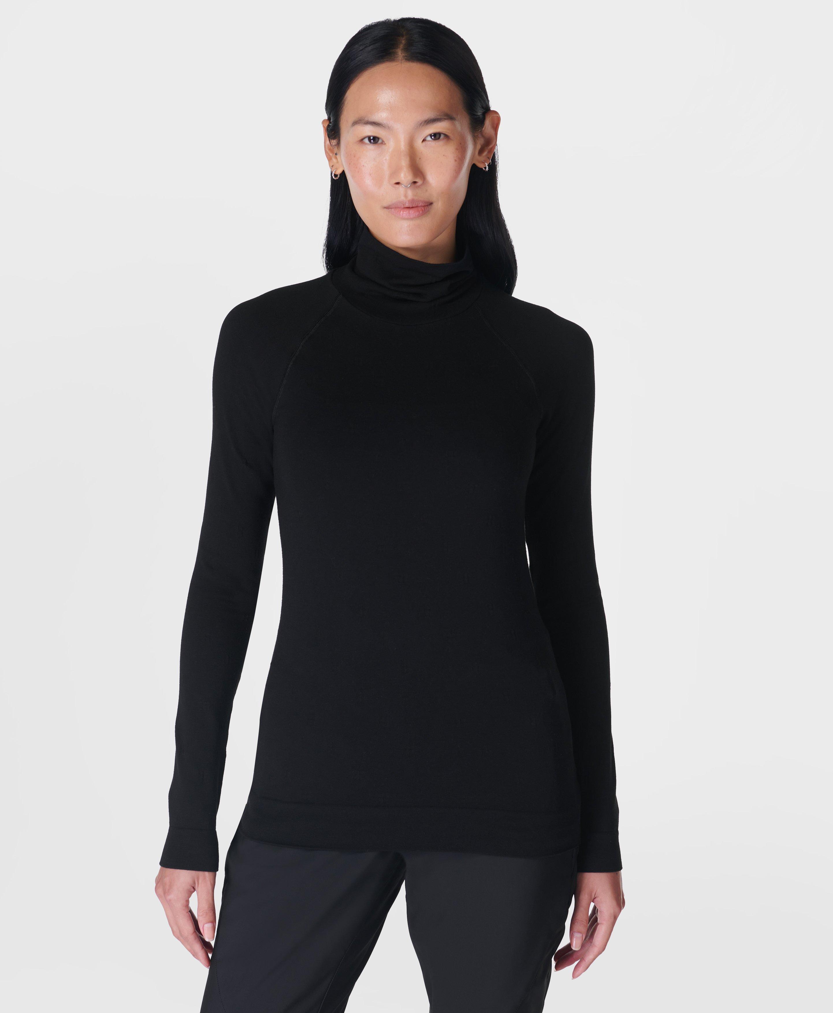 Modal Dot High Neck Jacquard Base Layer Top - Black, Women's Ski Clothes