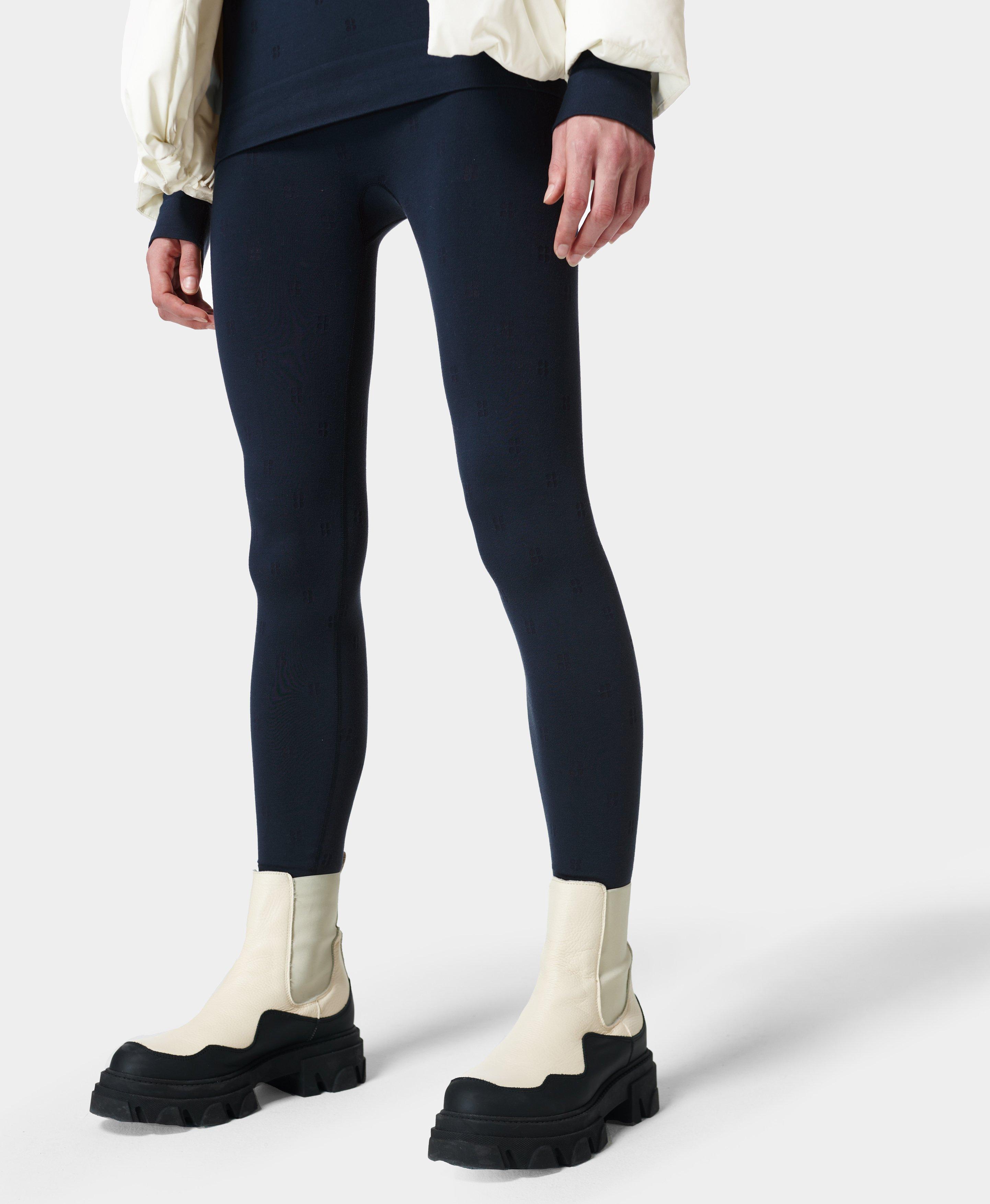 Modal Dot Jacquard Base Layer Leggings, Navy Blue | Sweaty Betty