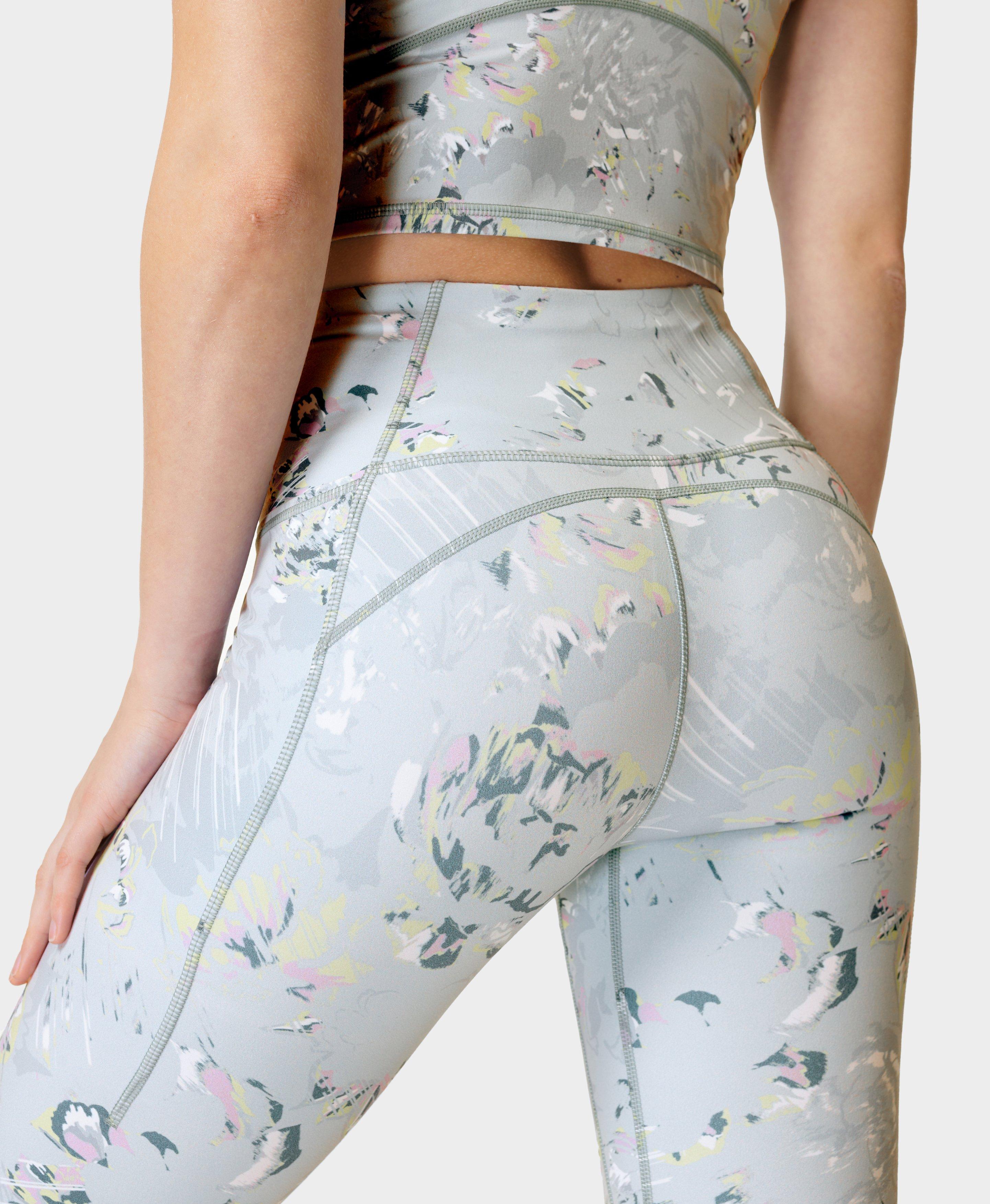 Blue Petal Patterned Flowy Yoga Pants