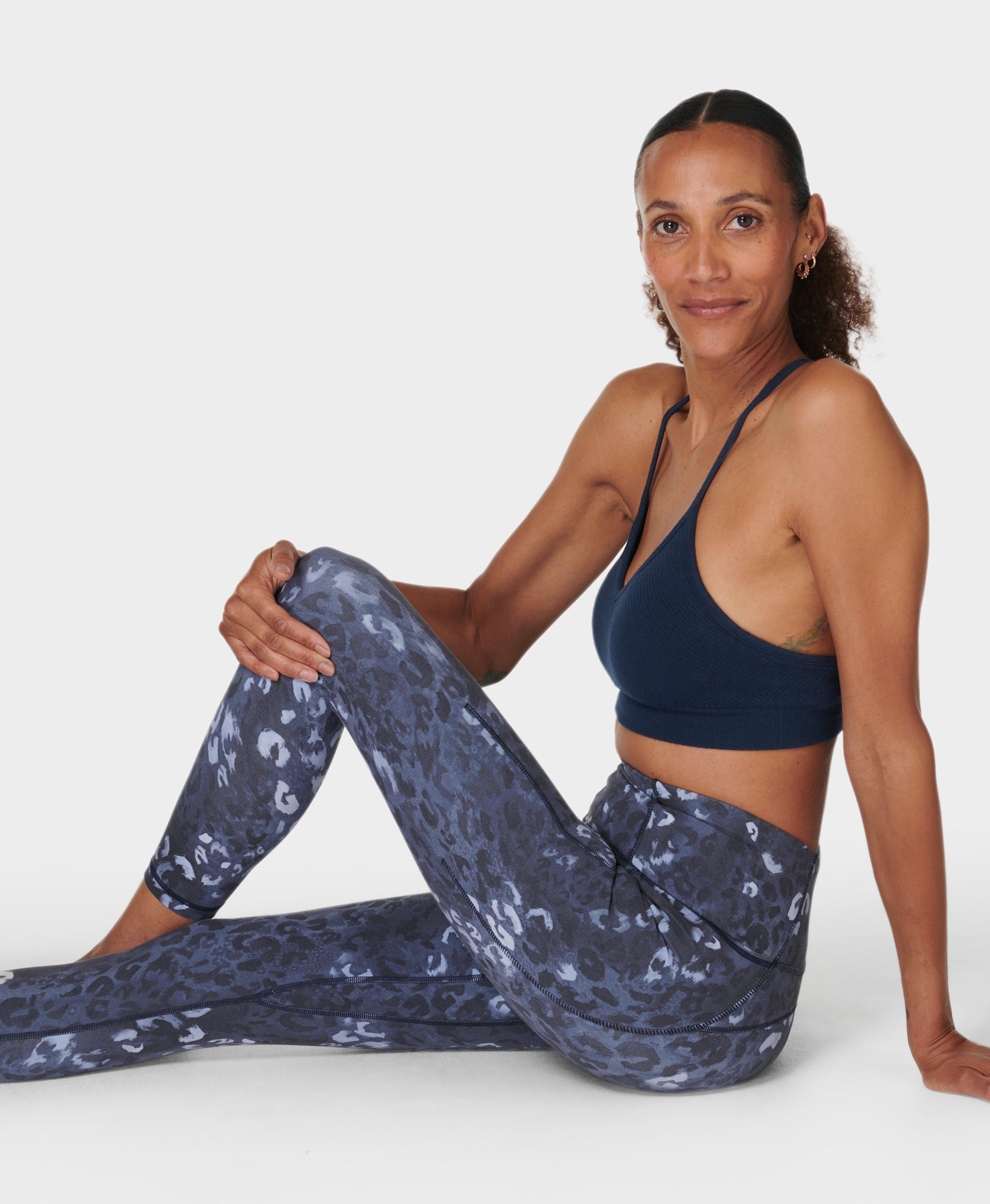 Eodora Womens High Waist Yoga Pants with Pockets Workout Running Leggings  Blue Leopard S 