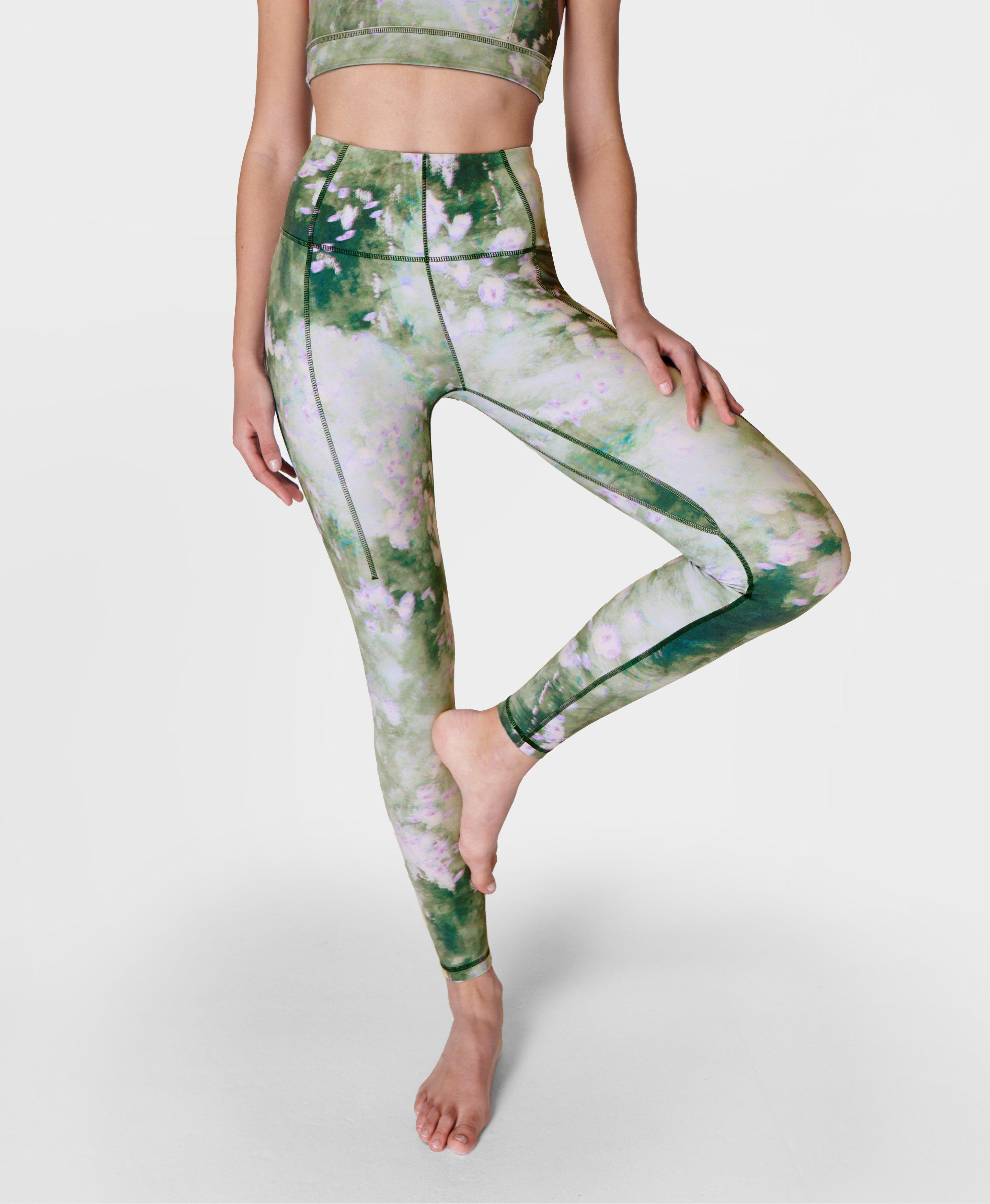 Super Soft Yoga Leggings - Green Lavender Meadow Print, Women's Leggings