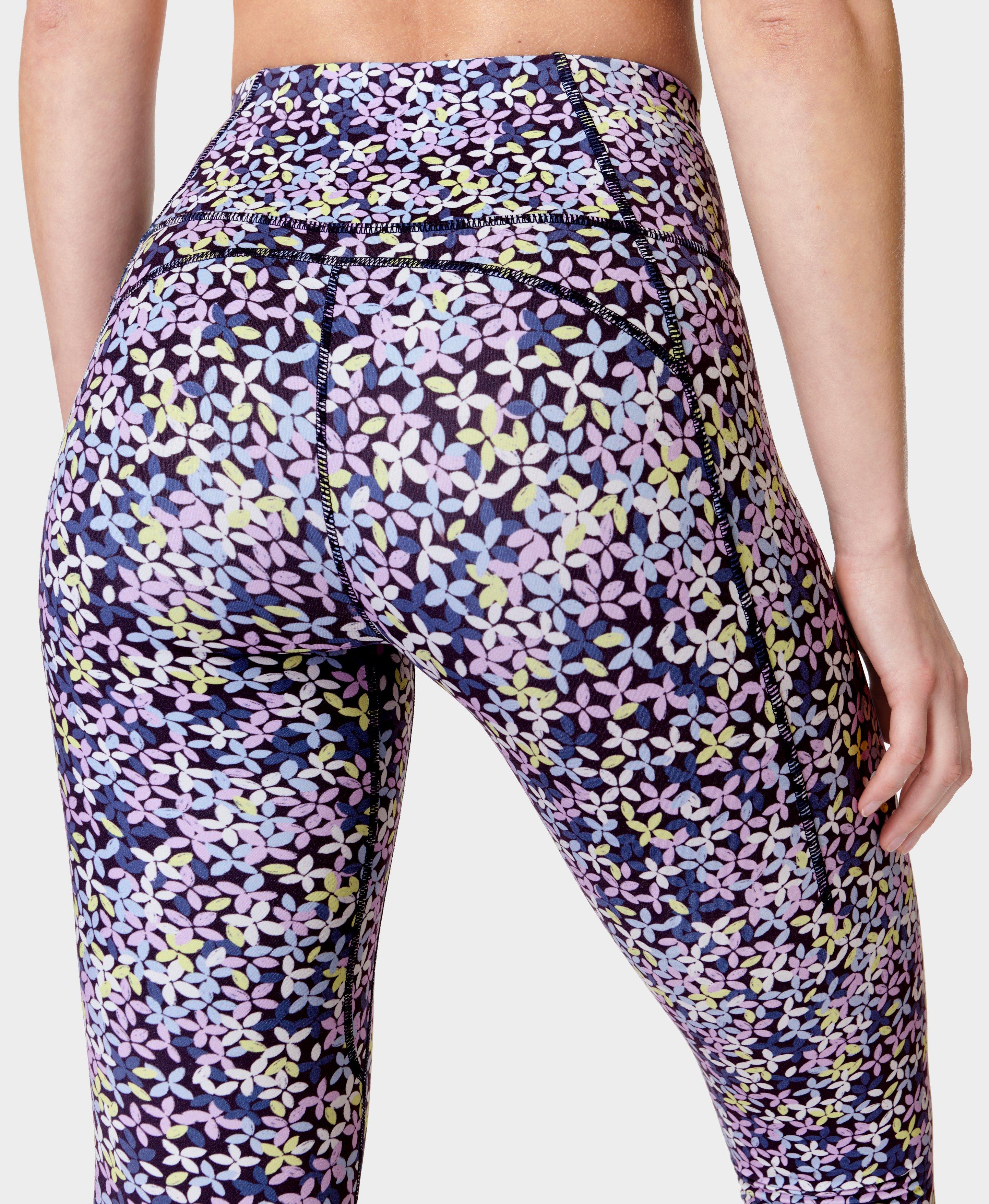 Super Soft Yoga Leggings - Purple Floral Shadow Print, Women's Leggings