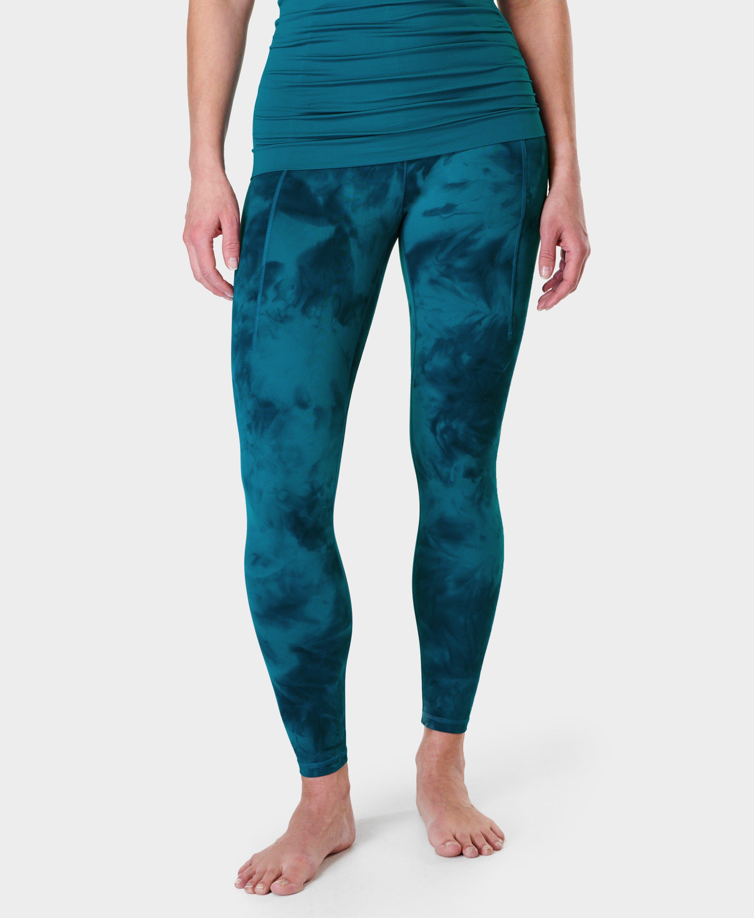 Ombre Teal Leggings Women, Gradient Blue Turquoise Green Tie Dye Yoga Pants  Soft Athletic Workout Gym Sports Ladies Tights 