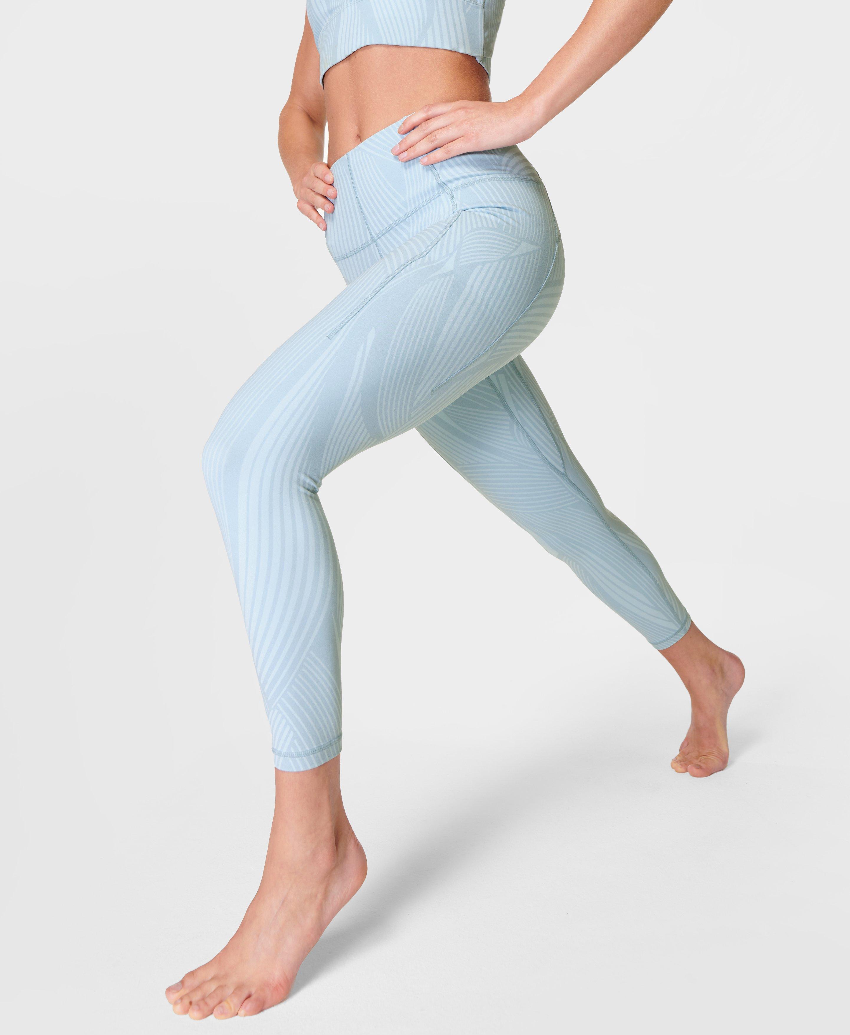 Super Soft 7/8 Yoga Leggings - Sky Blue Wave Print, Women's Leggings