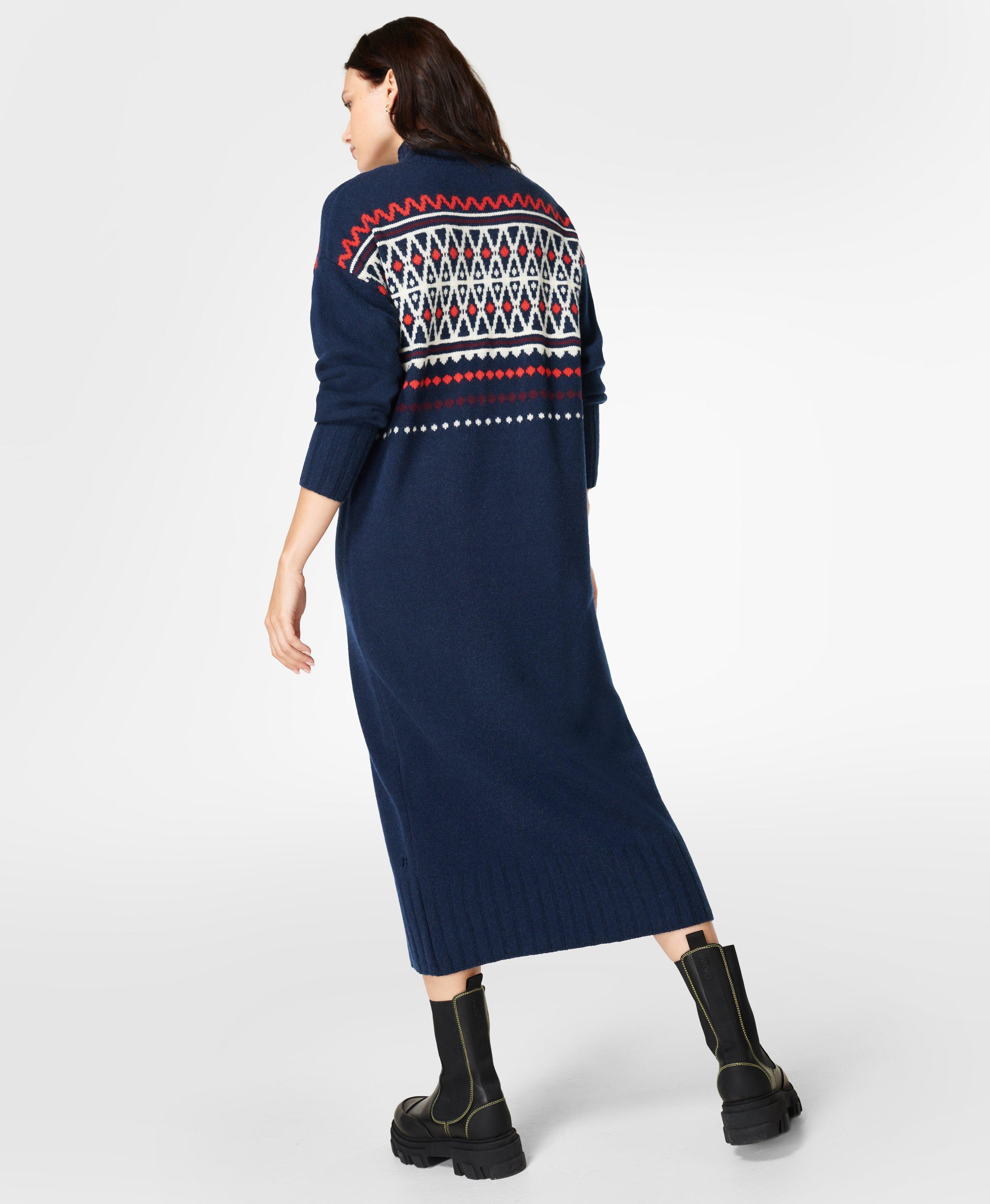 Mountain Wool Fairisle Dress - Navy Blue | Women's Dresses and