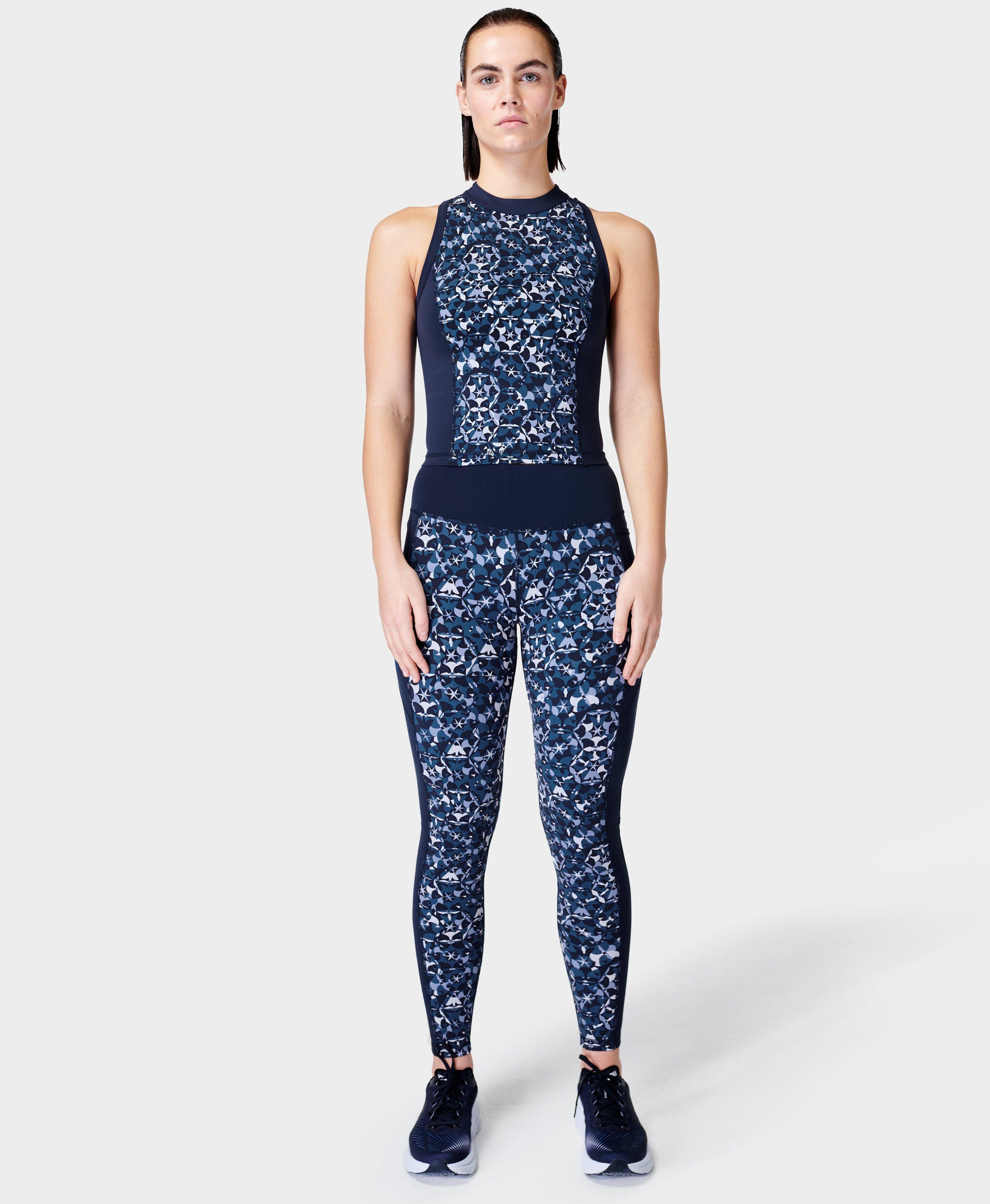 Power Zip Back Workout Tank Top - Blue Kaleidoscope Geo Print, Women's  Vests