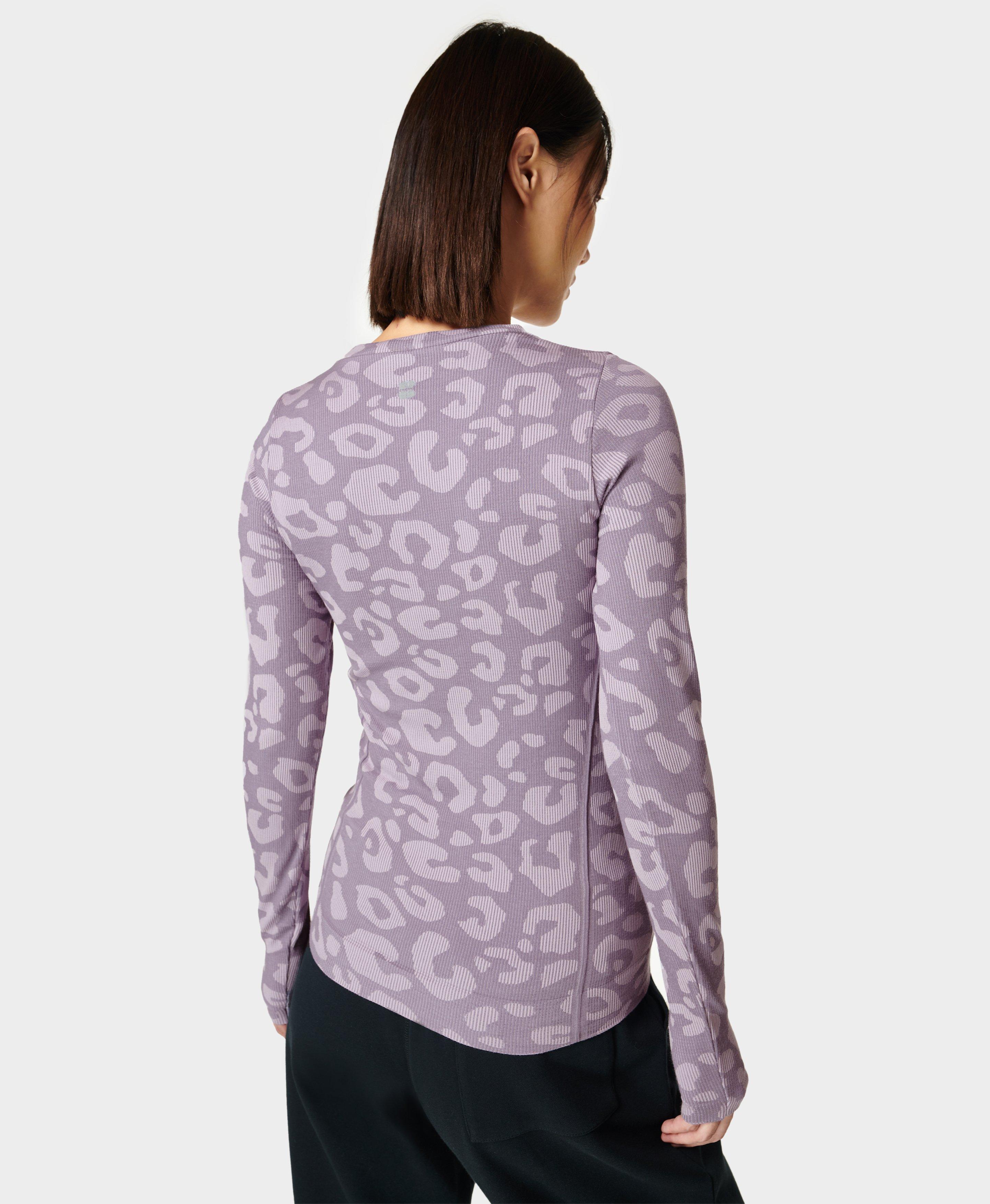 Glisten Seamless Long Sleeve Top - purpleleopardpaintjacquard