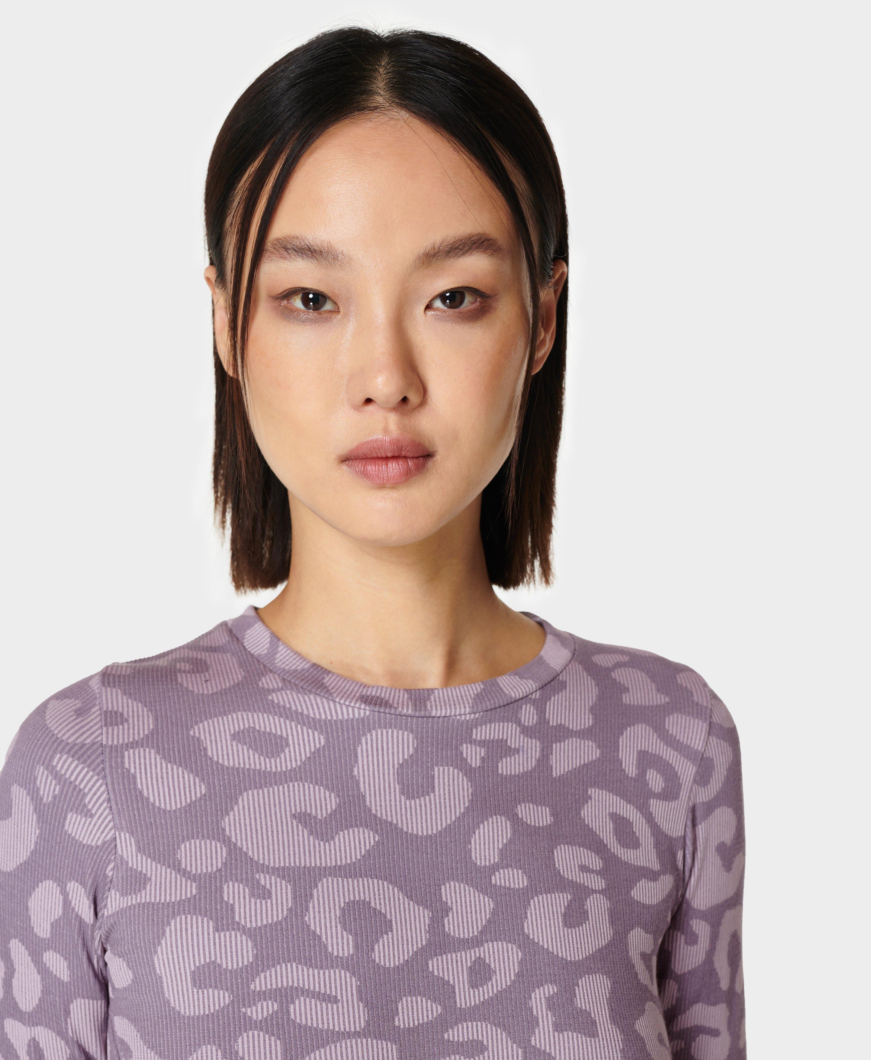 Glisten Seamless Long Sleeve Top - purpleleopardpaintjacquard