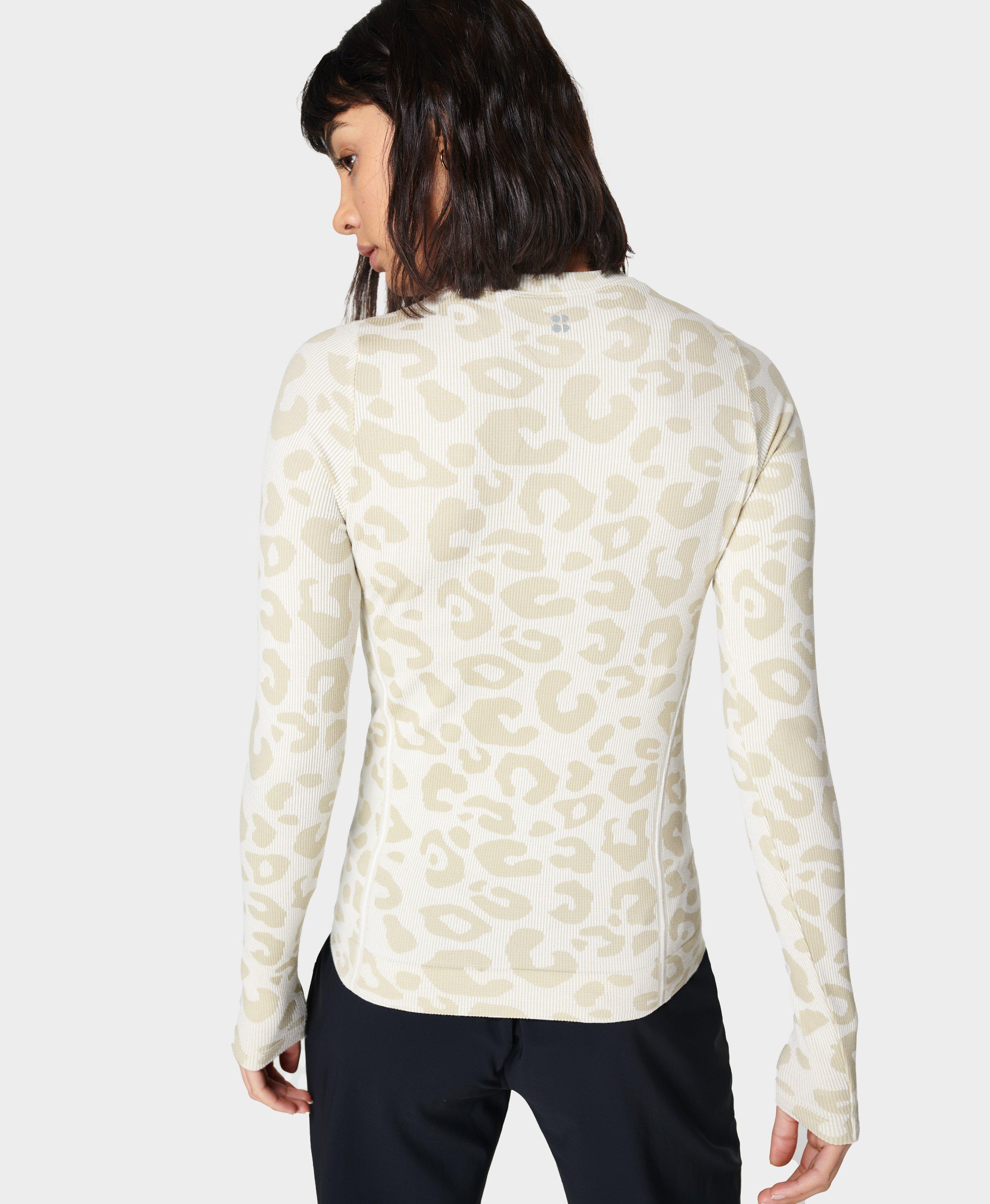 Glisten Seamless Long Sleeve Top - whitepaintleopardjacquard