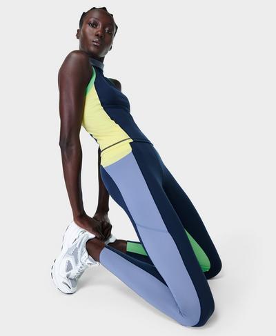 Power UltraSculpt High-Waisted Workout Colour Block Leggings, Navy Blue A | Sweaty Betty