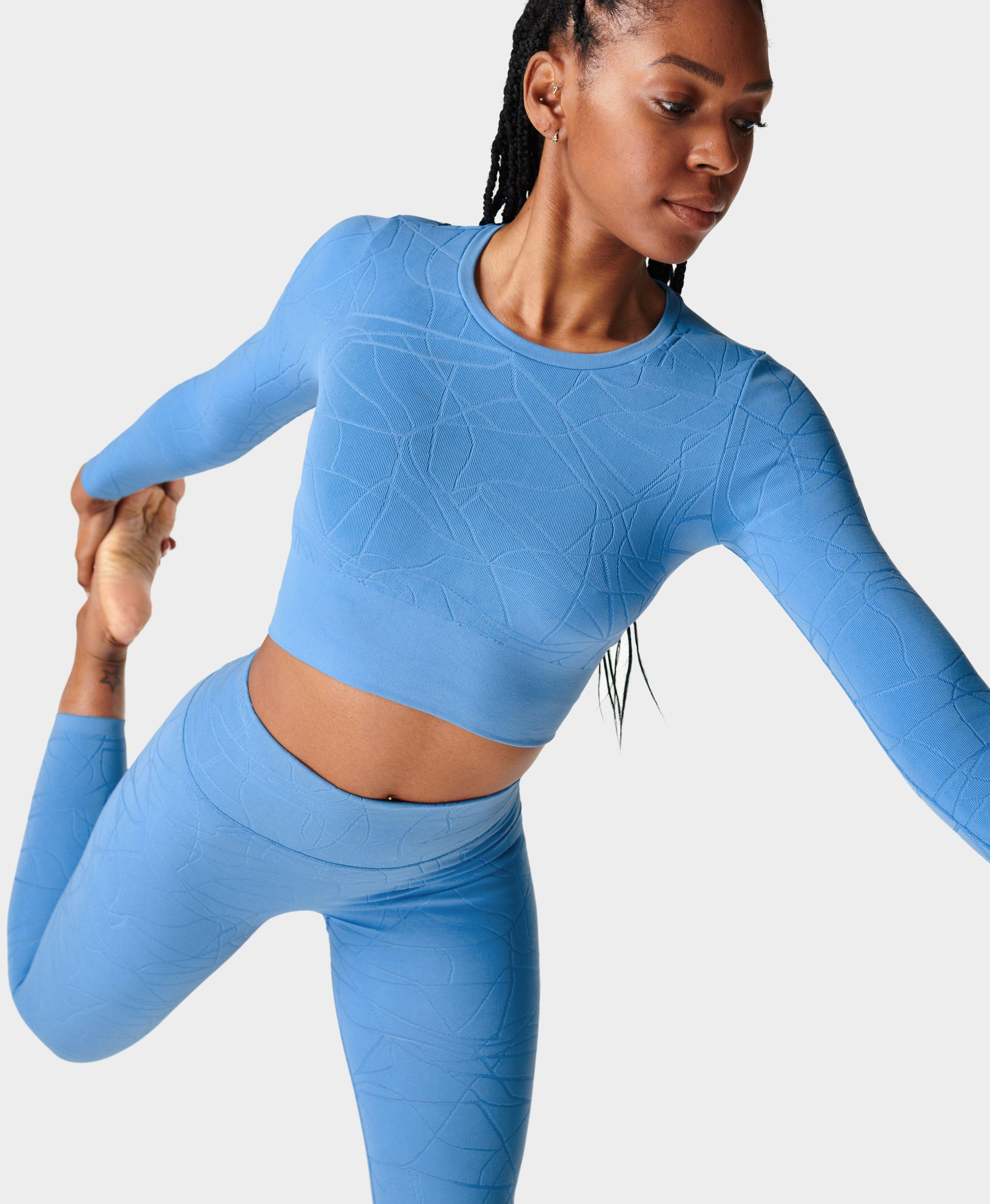 Women's Stone Blue Polyester Solid Activewear Top