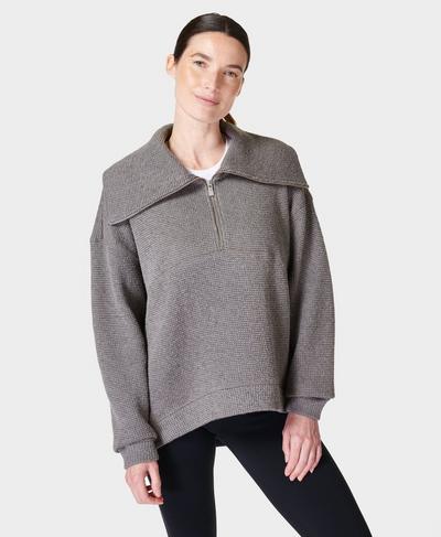 Restful Boucle Half Zip Sweatshirt, Charcoal Marl | Sweaty Betty