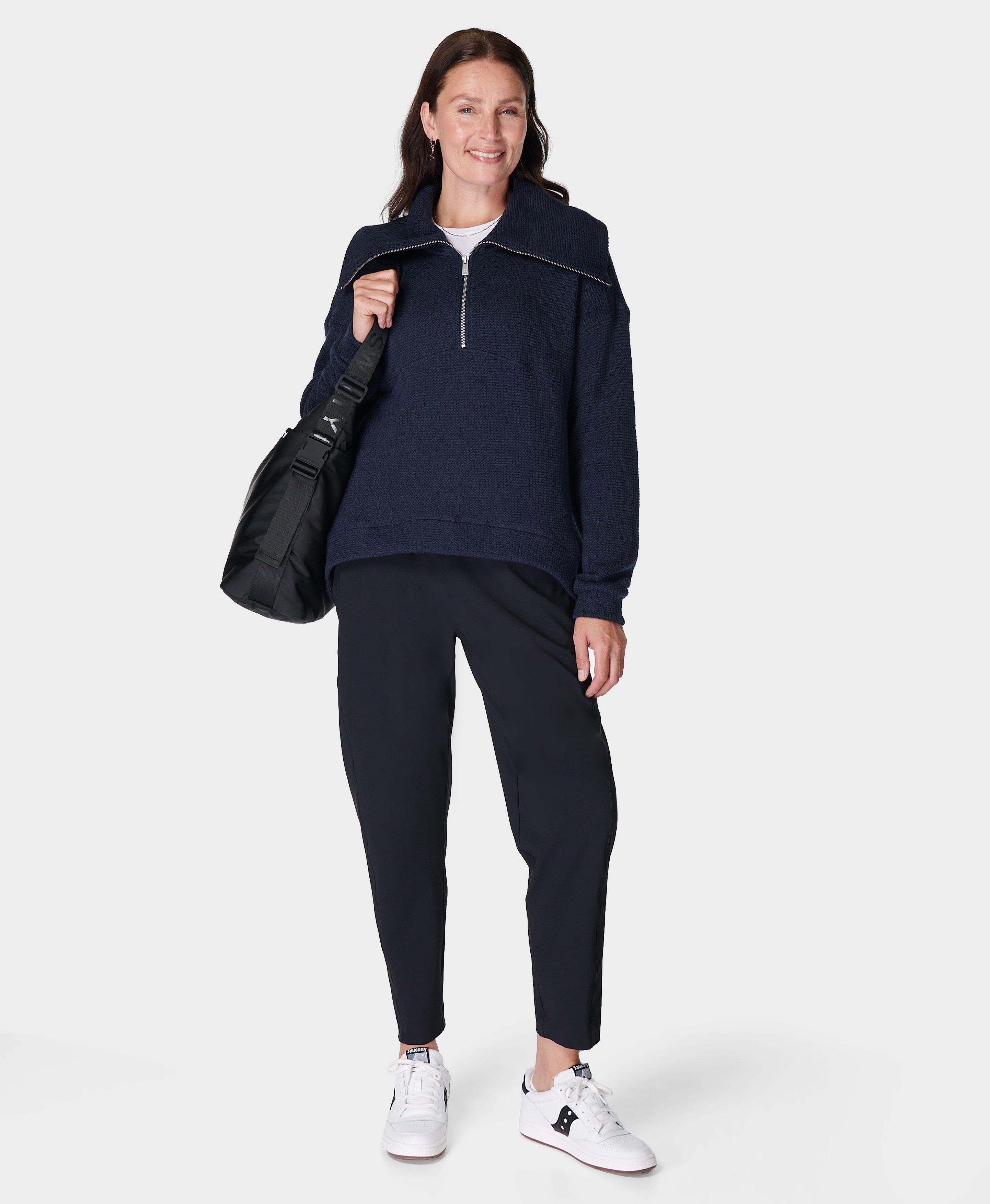 Restful Boucle Half Zip Sweatshirt Navy Blue Women s Jumpers Hoodies Sweaty Betty