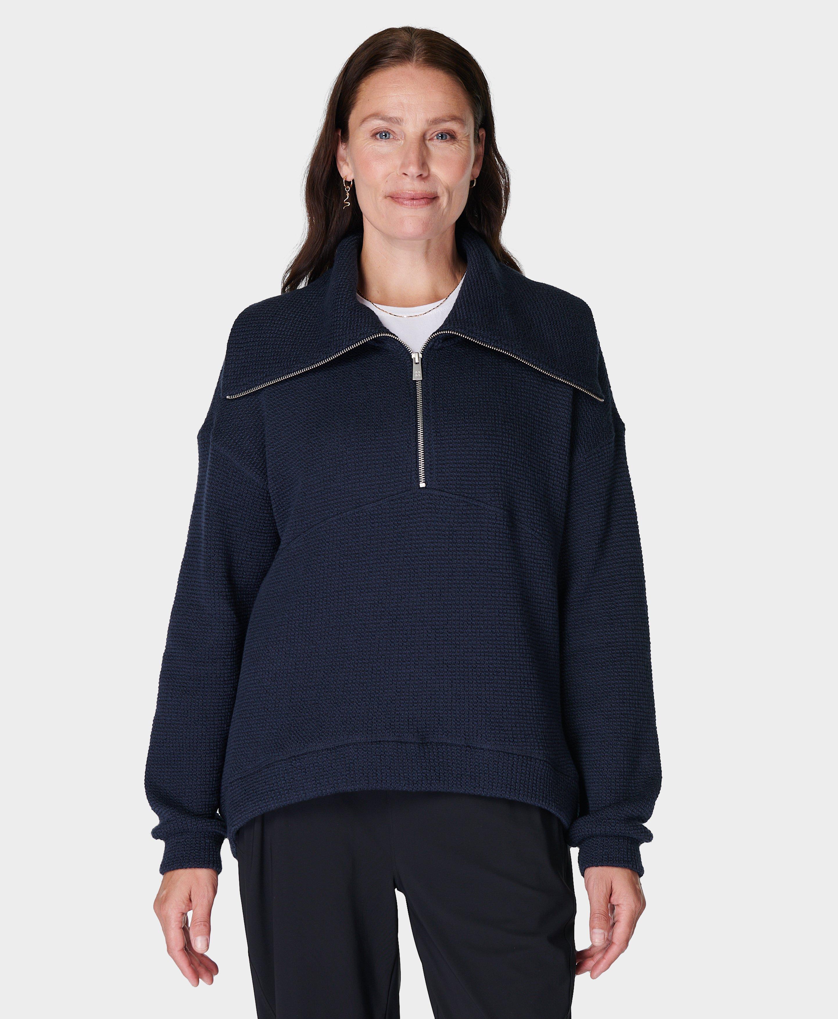 Sweaty Betty Cross fashion Train blue neoprene zip hoodie, navy, size M