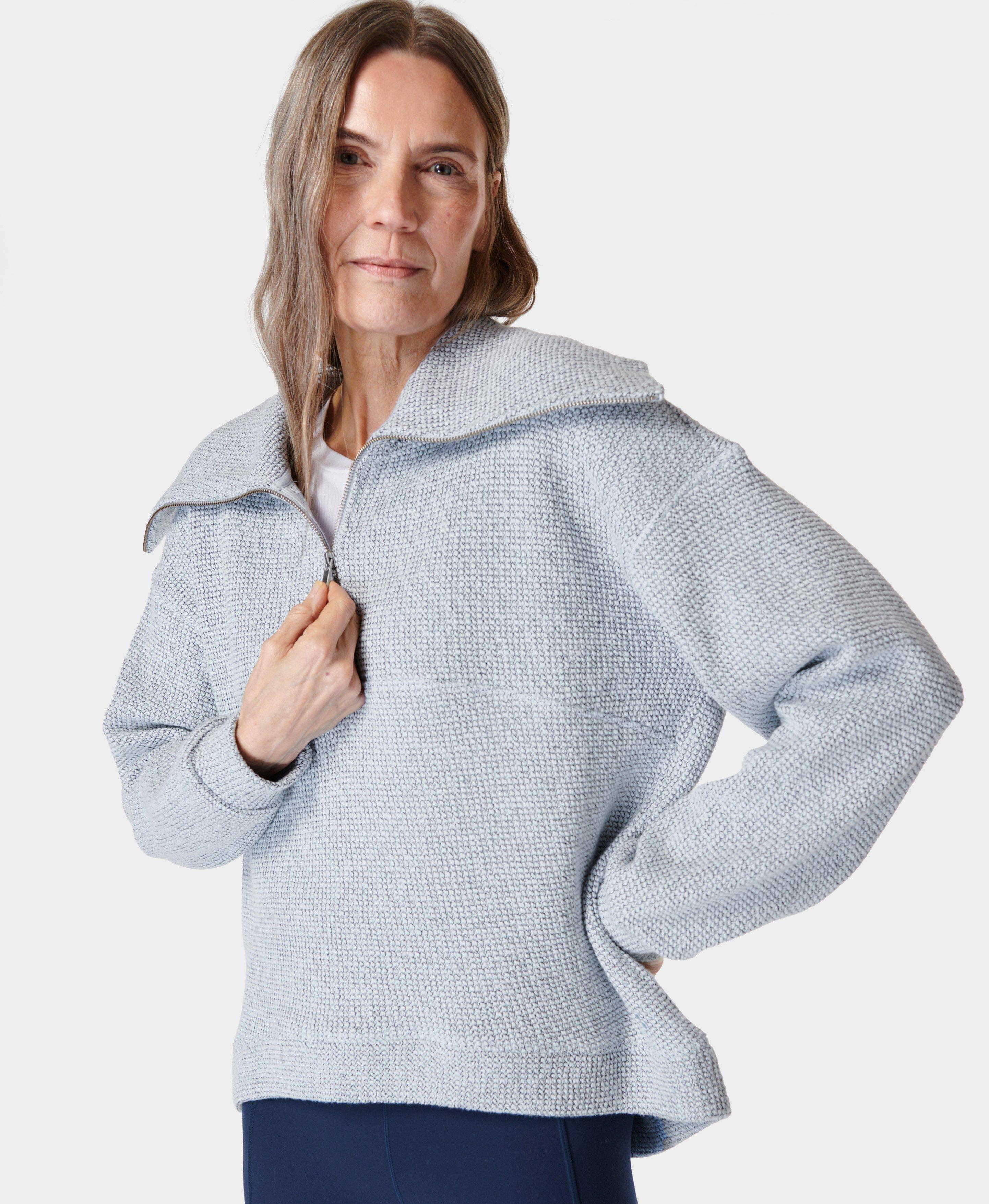Plush Fleece Textured Half Zip - Studio White, Women's Jumpers + Hoodies