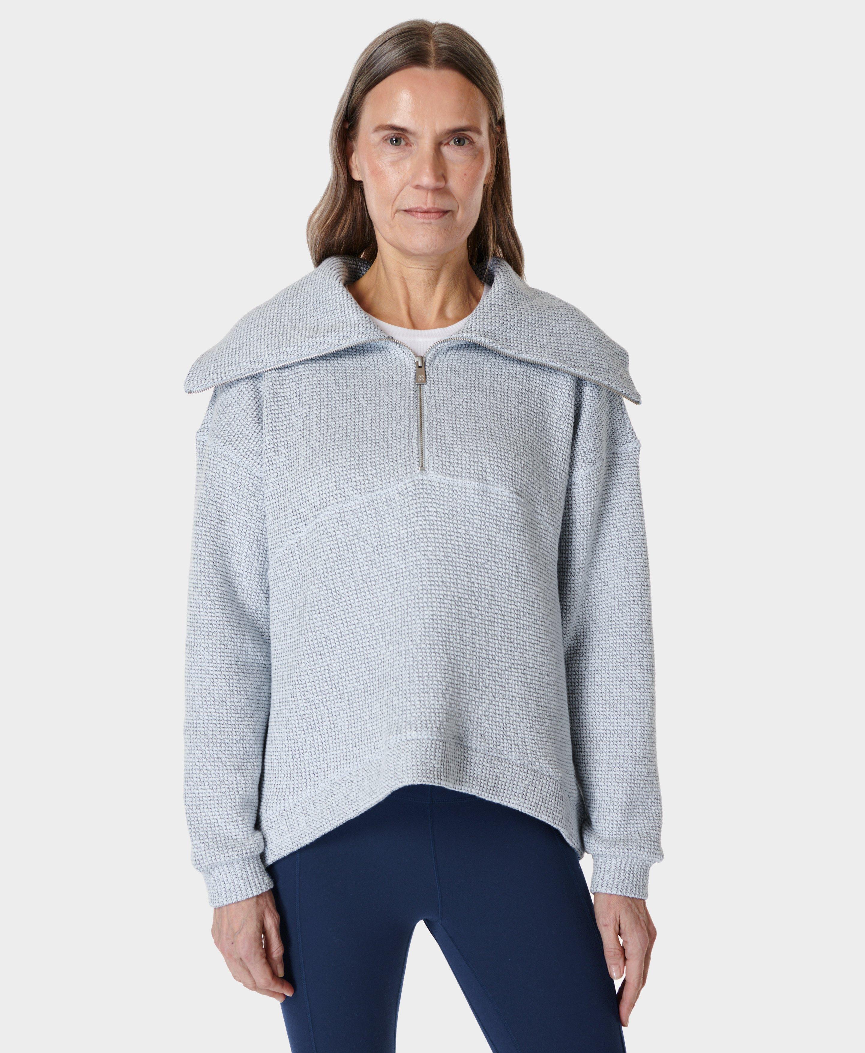 Restful Boucle Half Zip Sweatshirt - Salt Blue, Women's Sweaters + Hoodies