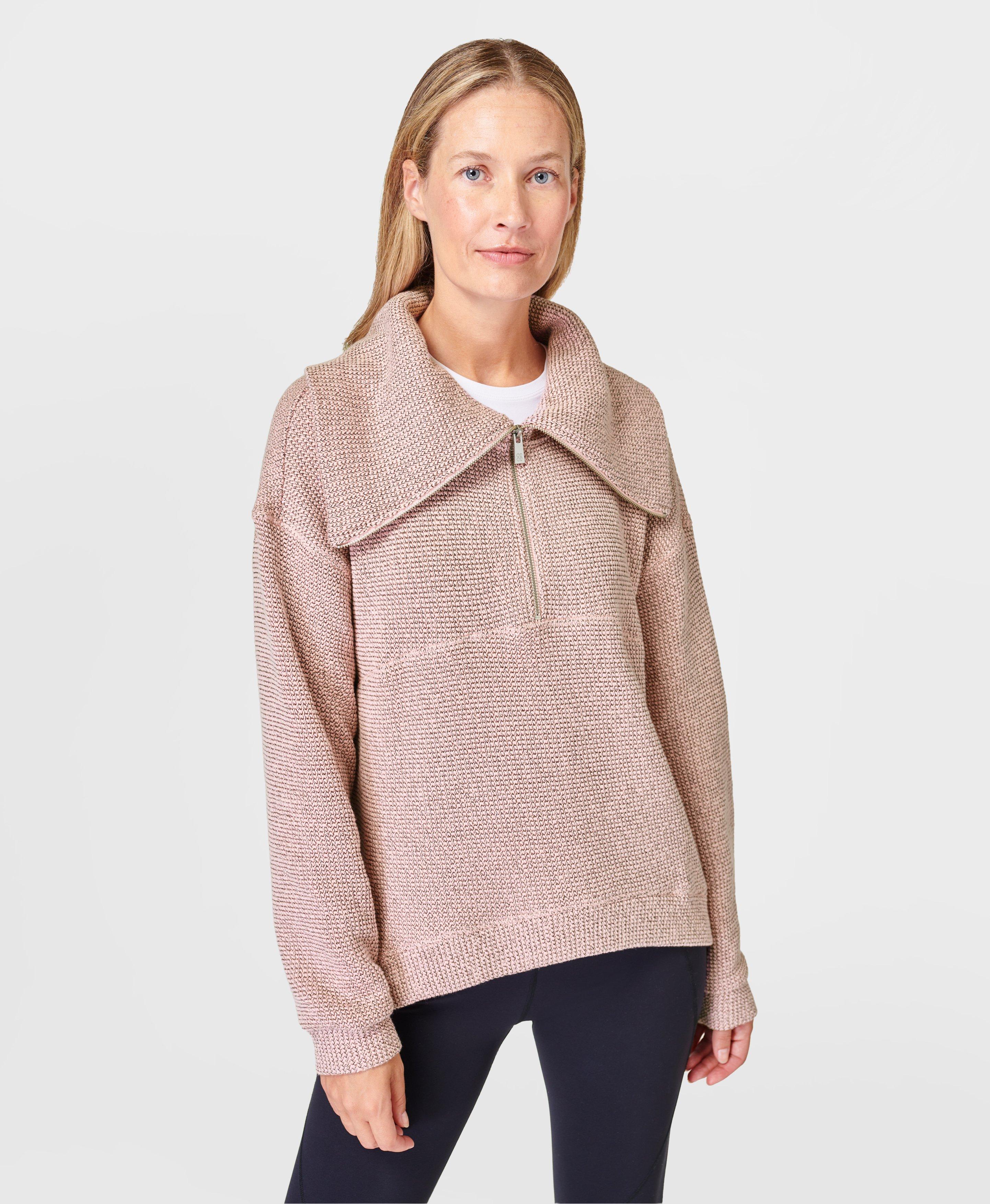 Restful Boucle Half Zip Sweatshirt- softpink | Women's Sweaters +