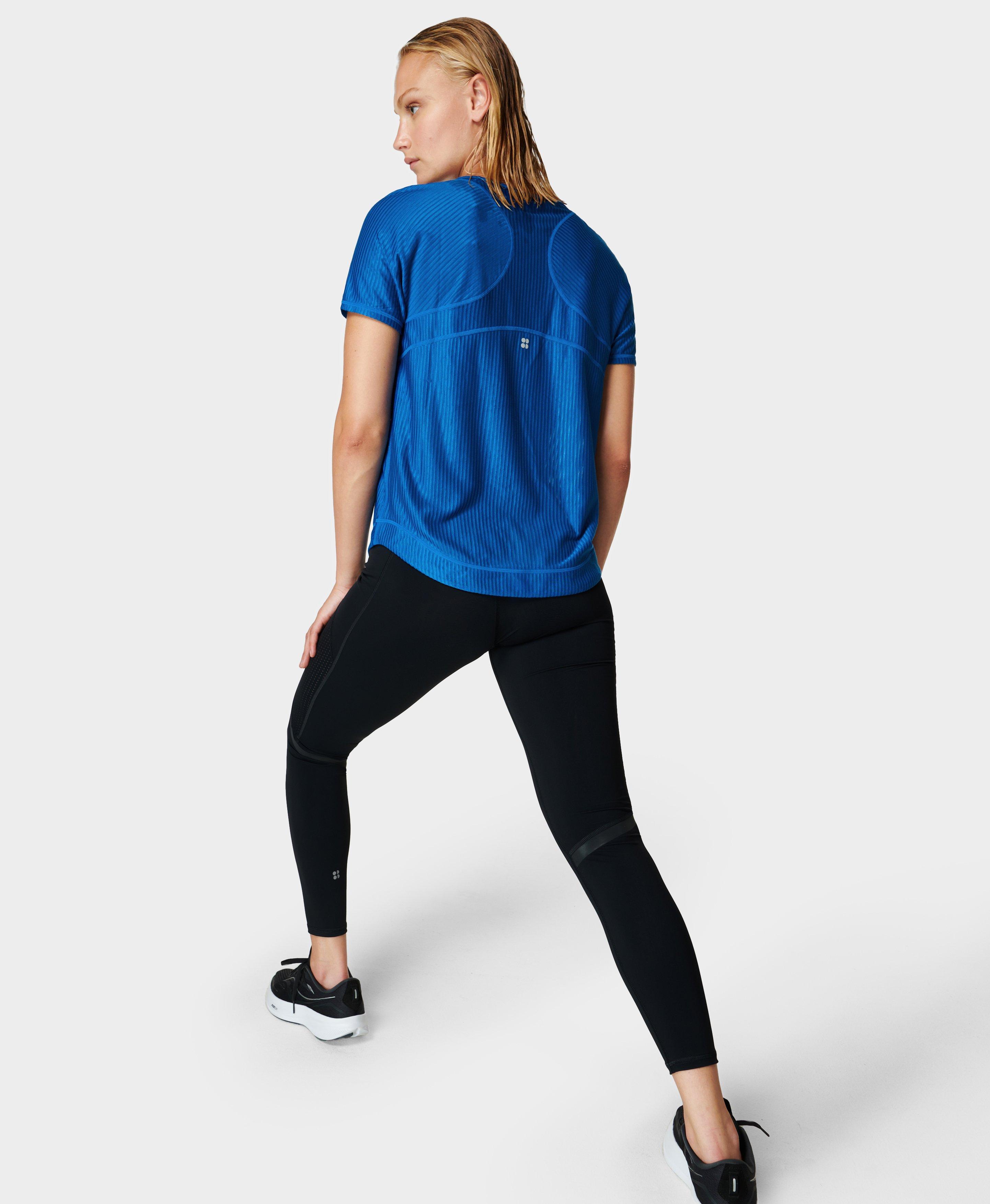 Breathe Easy Mesh Run Short Sleeve Top, Oxford Blue | Sweaty Betty